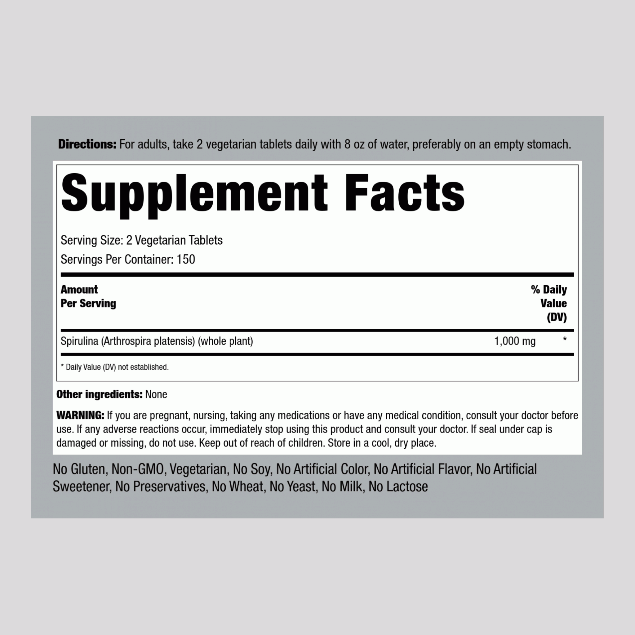 Spirulina (Organic), 1000 mg (per serving), 300 Vegetarian Tablets