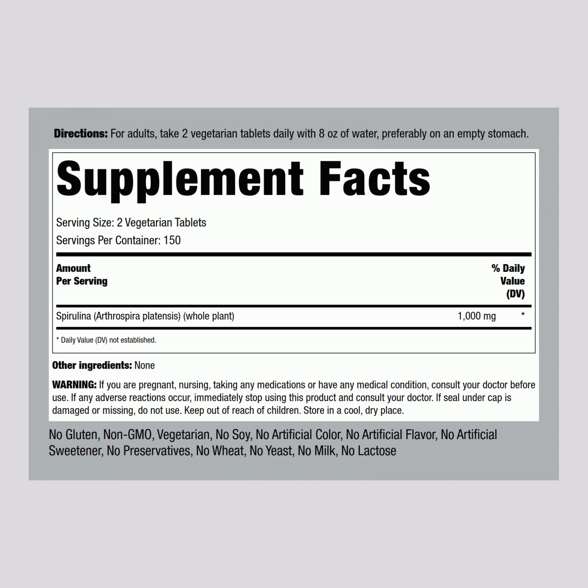 Spiruline (Biologique),  1000 mg (par portion) 300 Comprimés végétaux