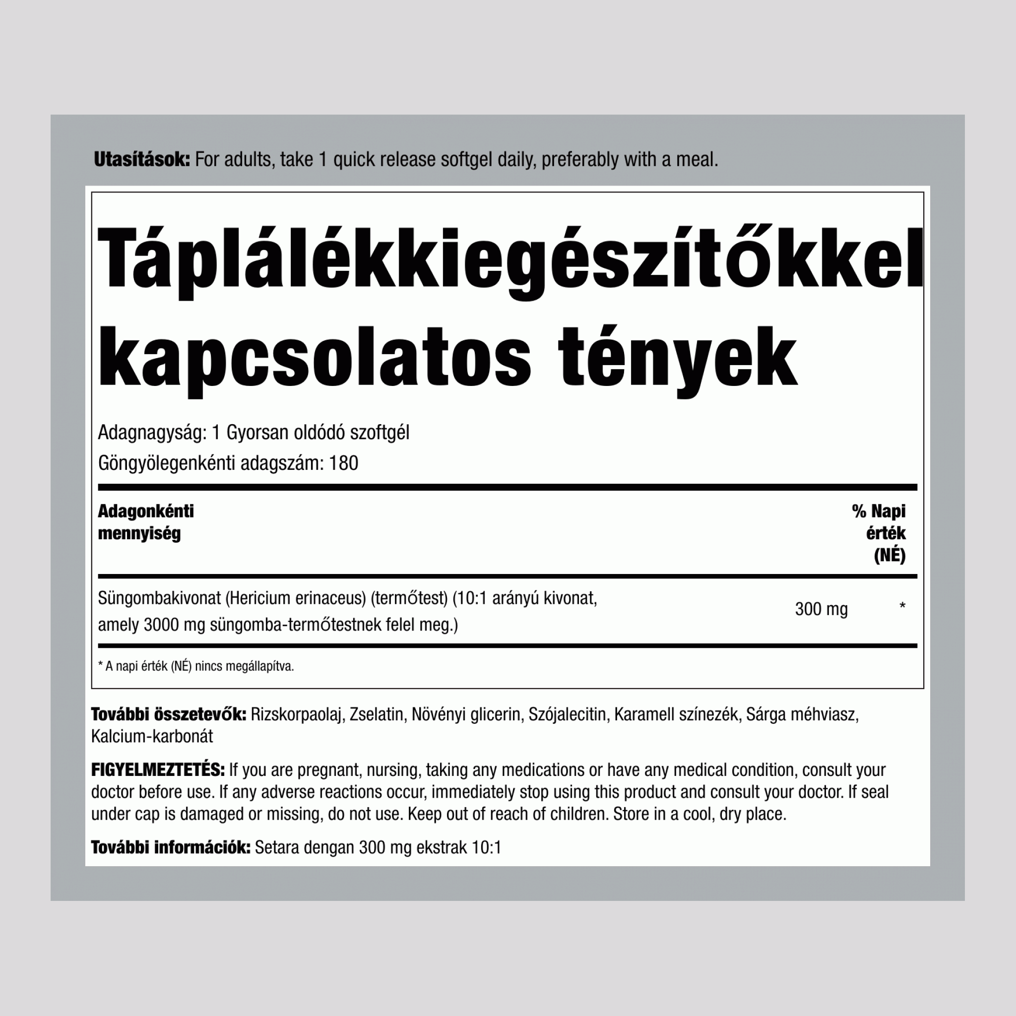 Közönséges süngomba 3000 mg (adagonként) 180 Gyorsan oldódó szoftgél 