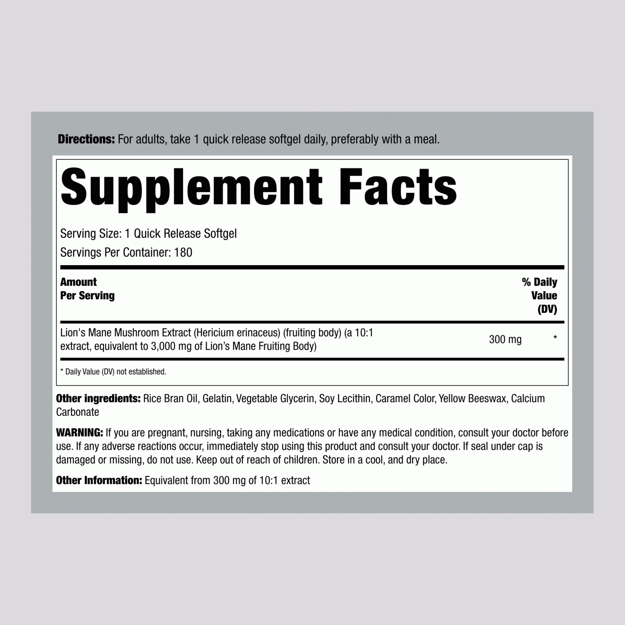 Lion's Mane Mushroom, 3000 mg (per serving), 180 Quick Release Softgels, 2  Bottles