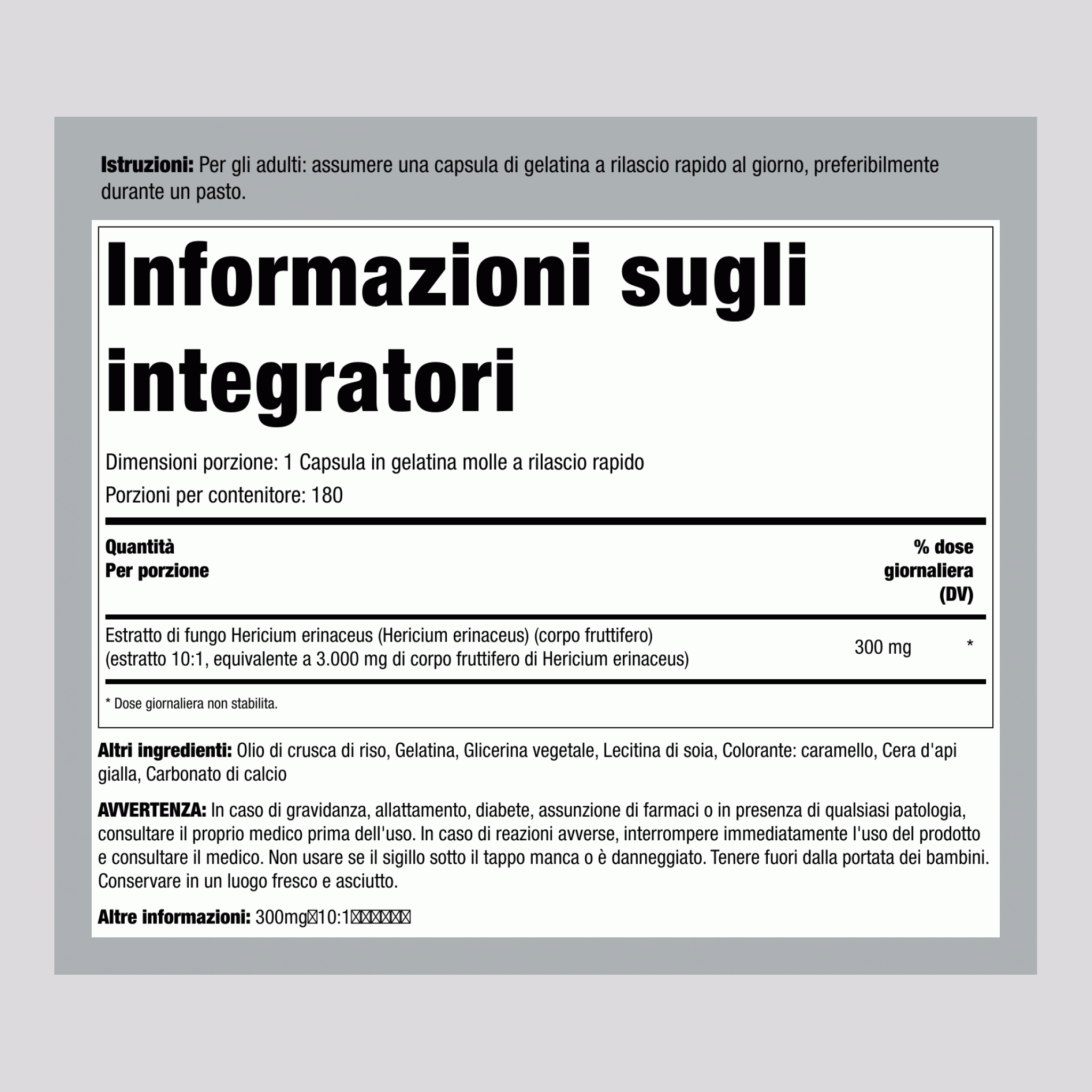 Fungo Lion's Mane, 3000 mg (per dose), 180 Softgel a Rilascio Rapido, 2 Flaconi