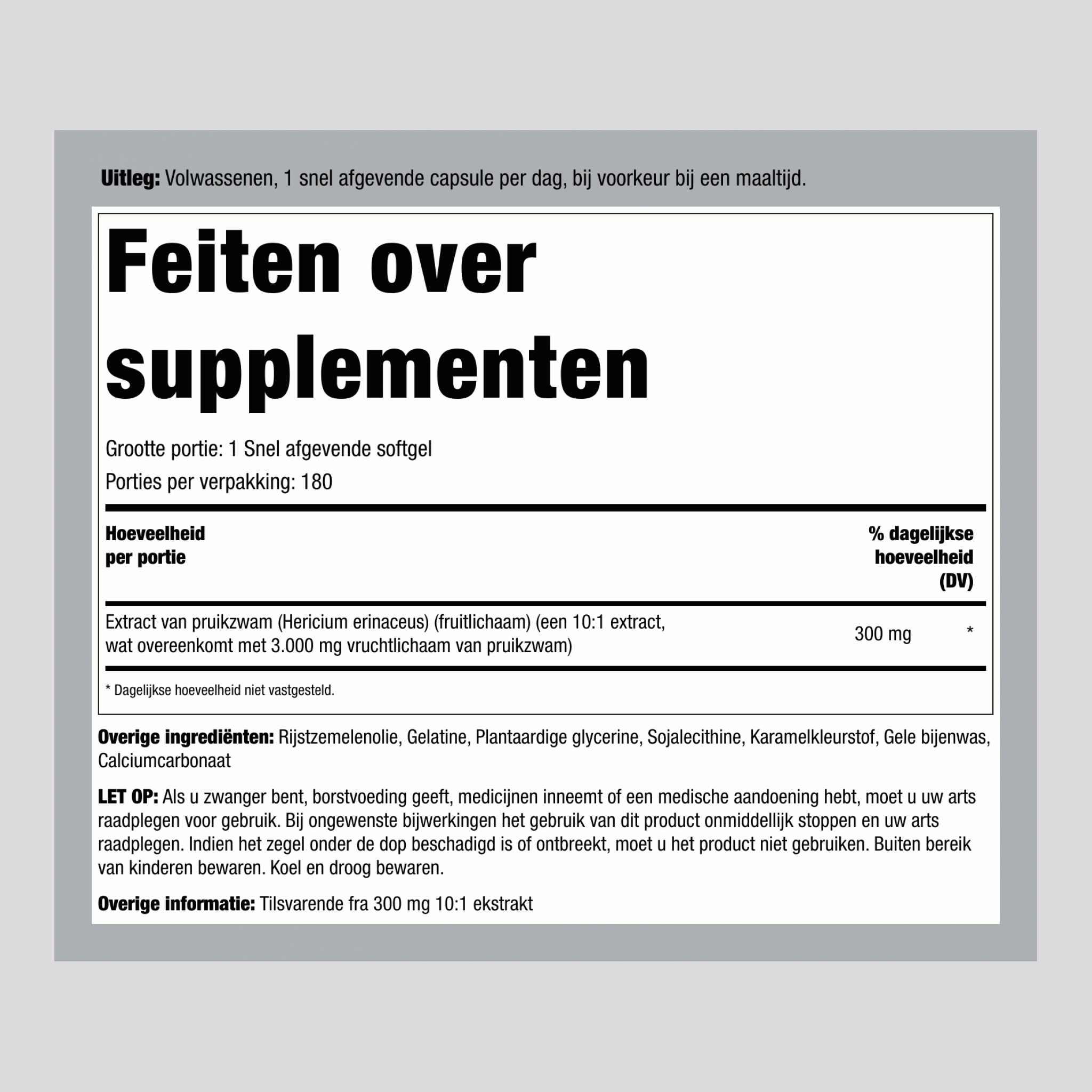 Pruikzwam 3000 mg (per portie) 180 Snel afgevende softgels 2 Flessen