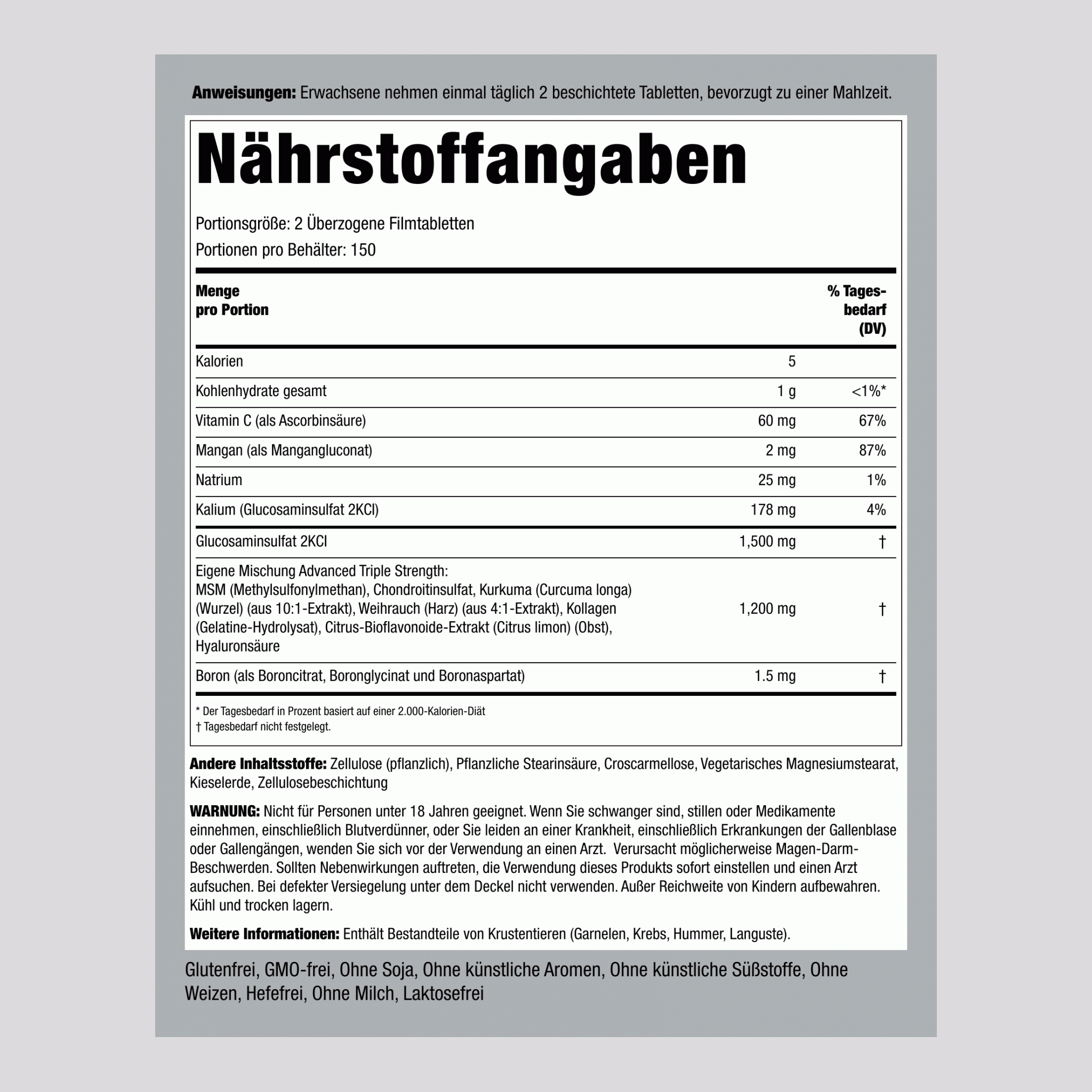 Modernstes Glucosamin-Chondroitin MSM Plus in dreifacher Stärke Kurkuma 300 Überzogene Filmtabletten      