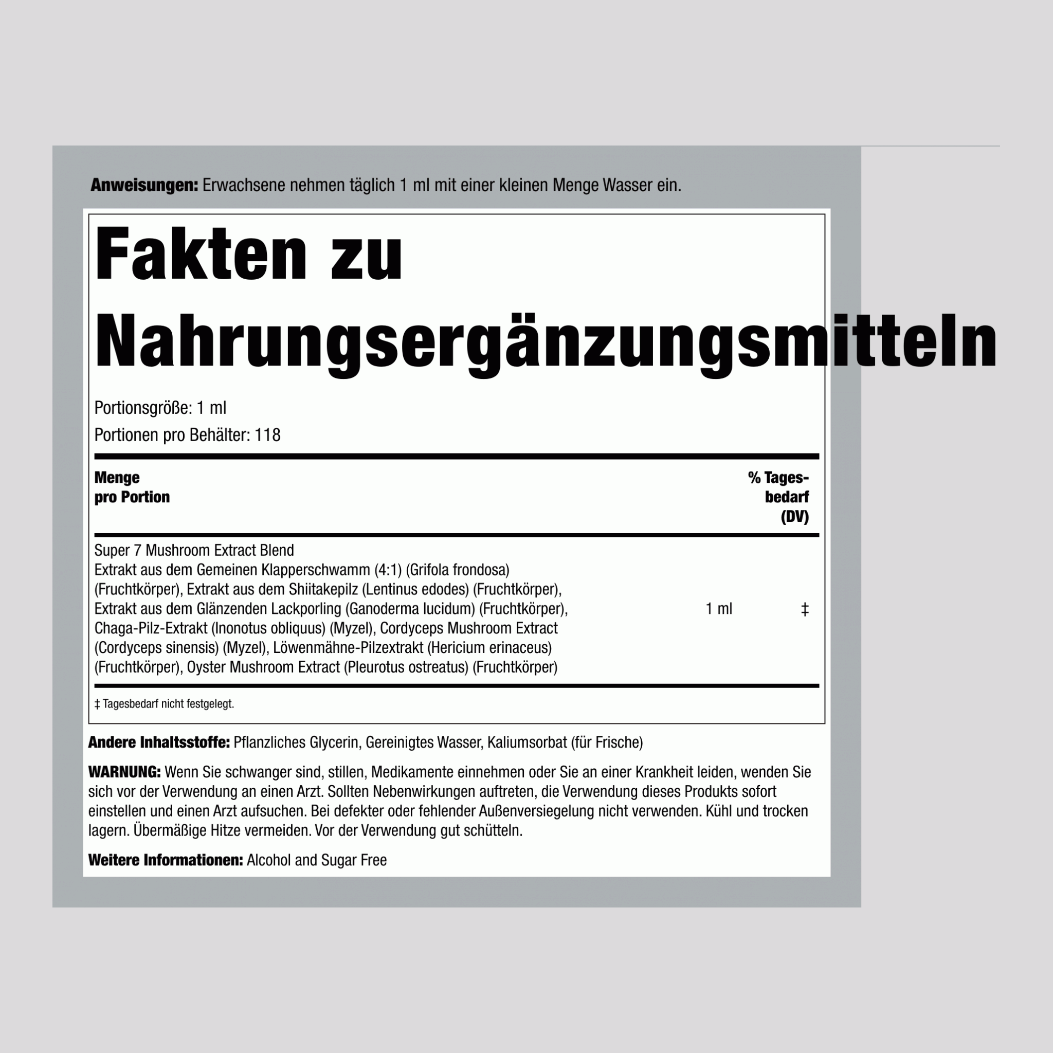 Sieben „7“ Pilz Flüssigextrakt 4 fl oz 118 ml Tropfflasche