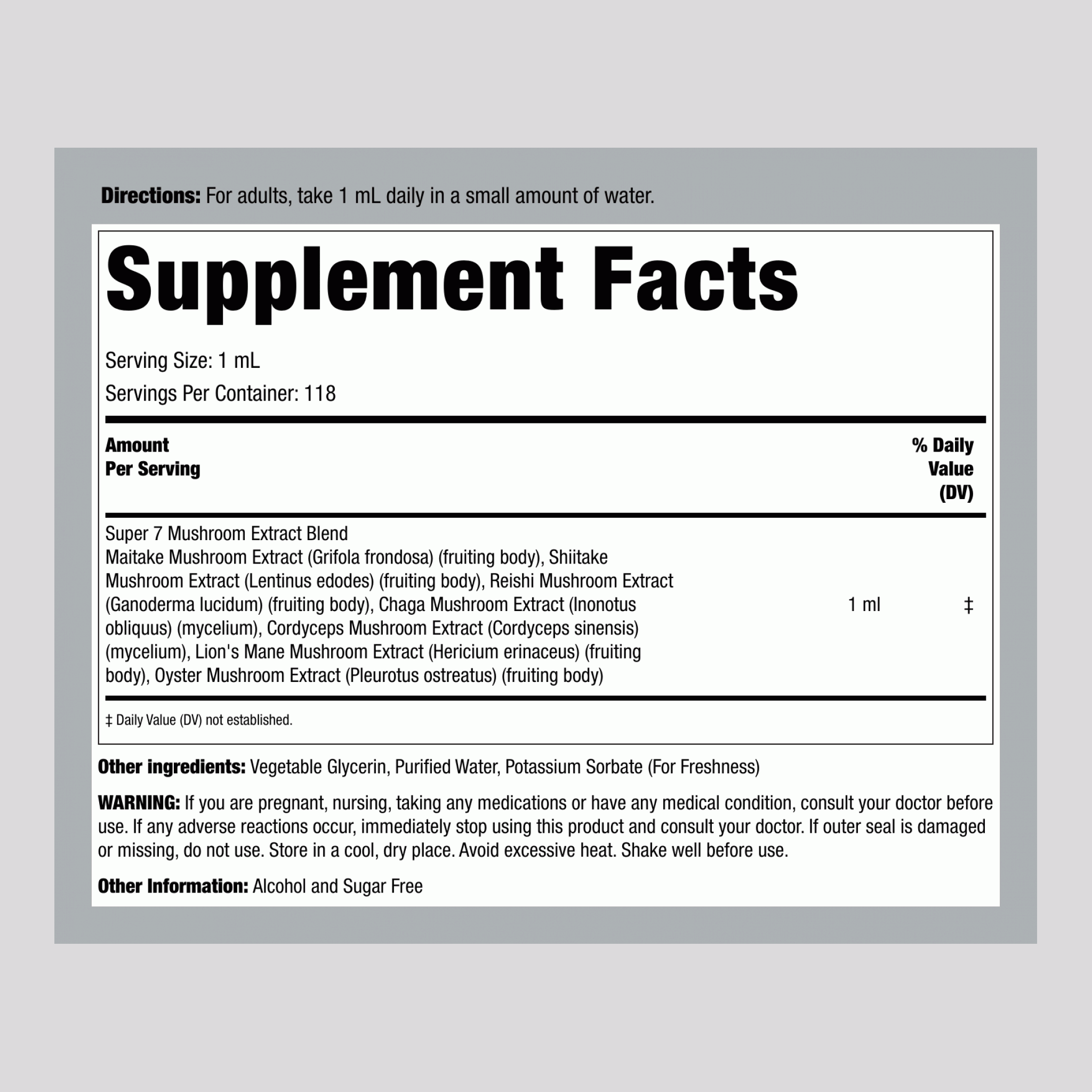 七重「7 」蘑菇液萃取物 4 fl oz 118 毫升 滴管瓶