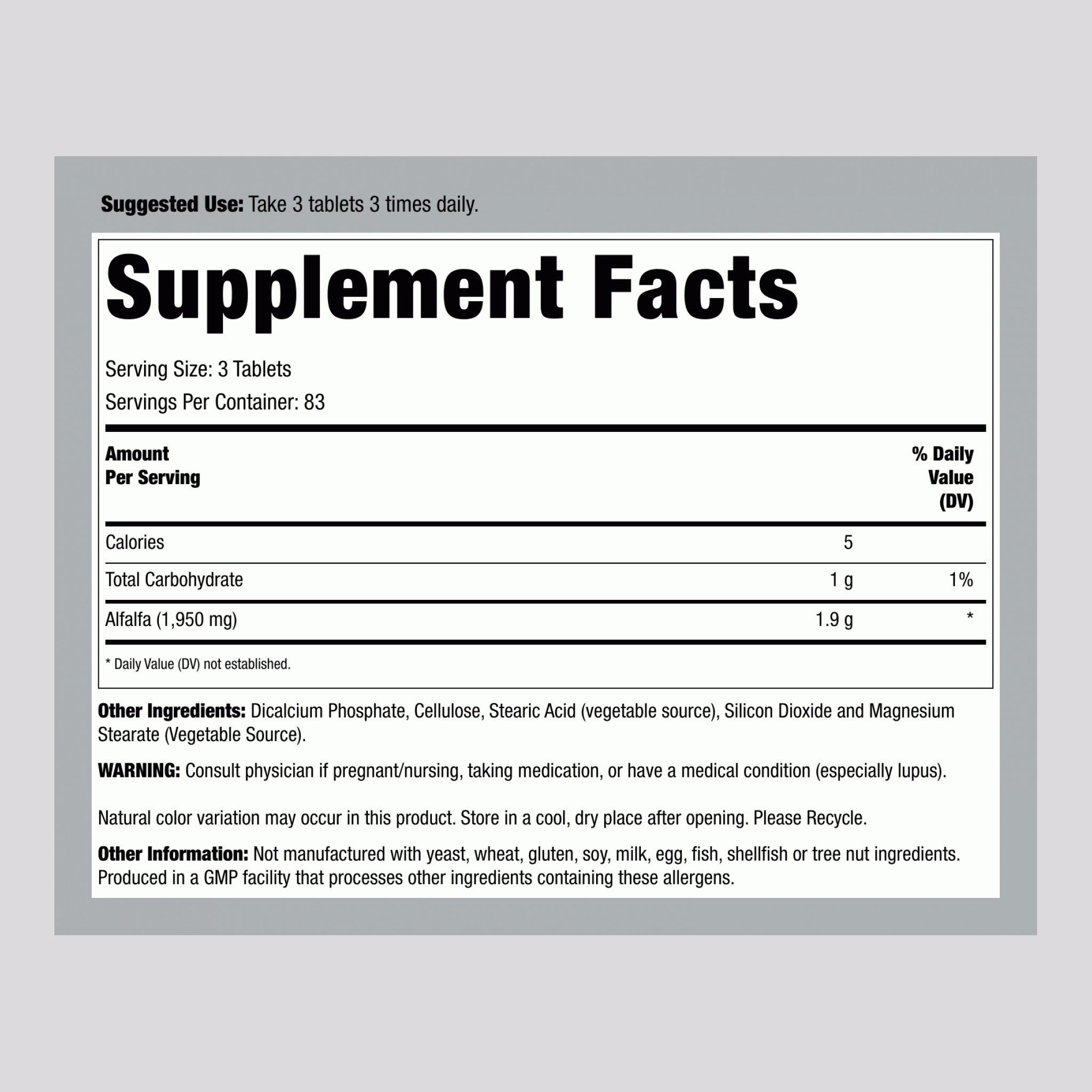 Alfalfa, 650 mg, 500 Tablets