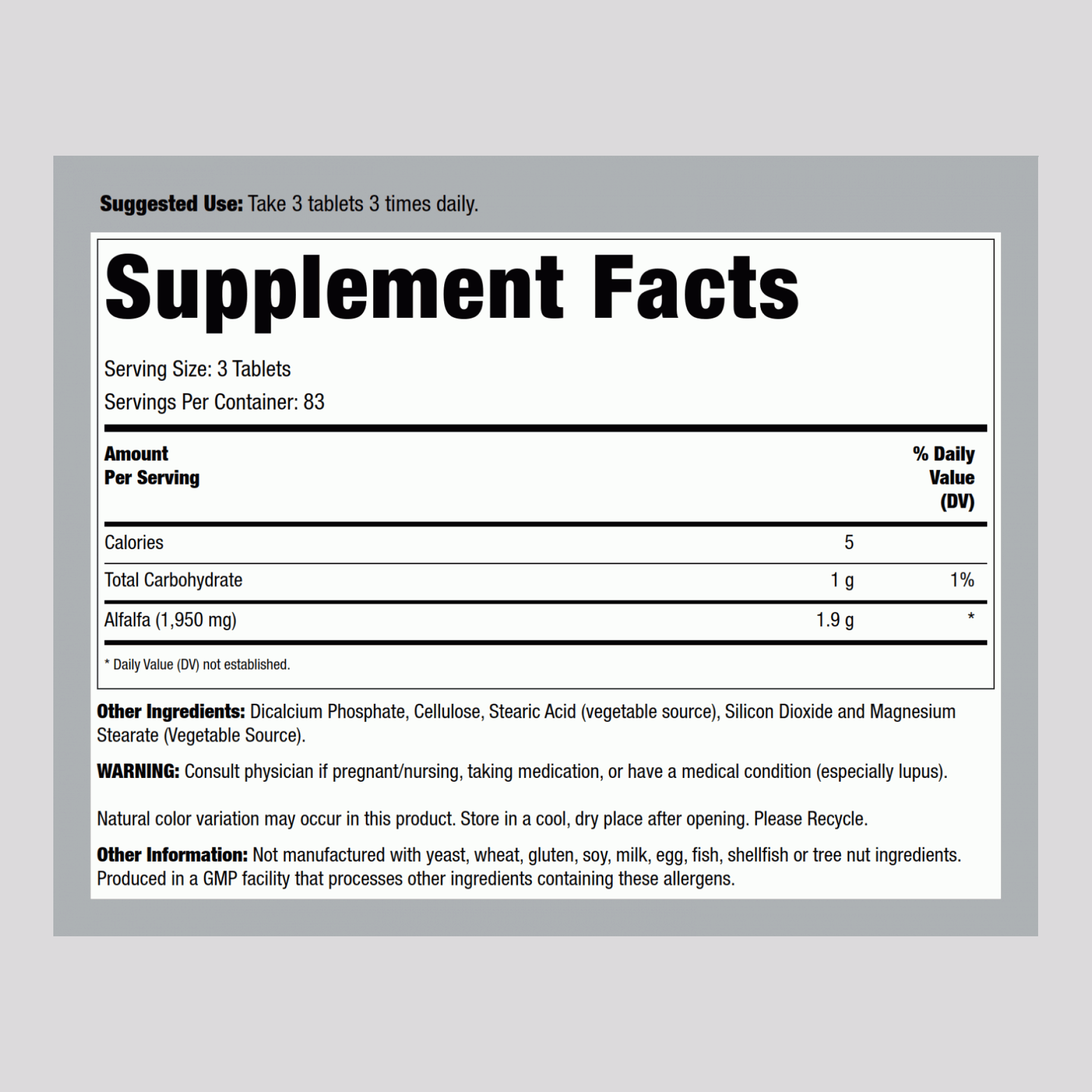 紫苜蓿穀物  650 mg 500 錠劑     