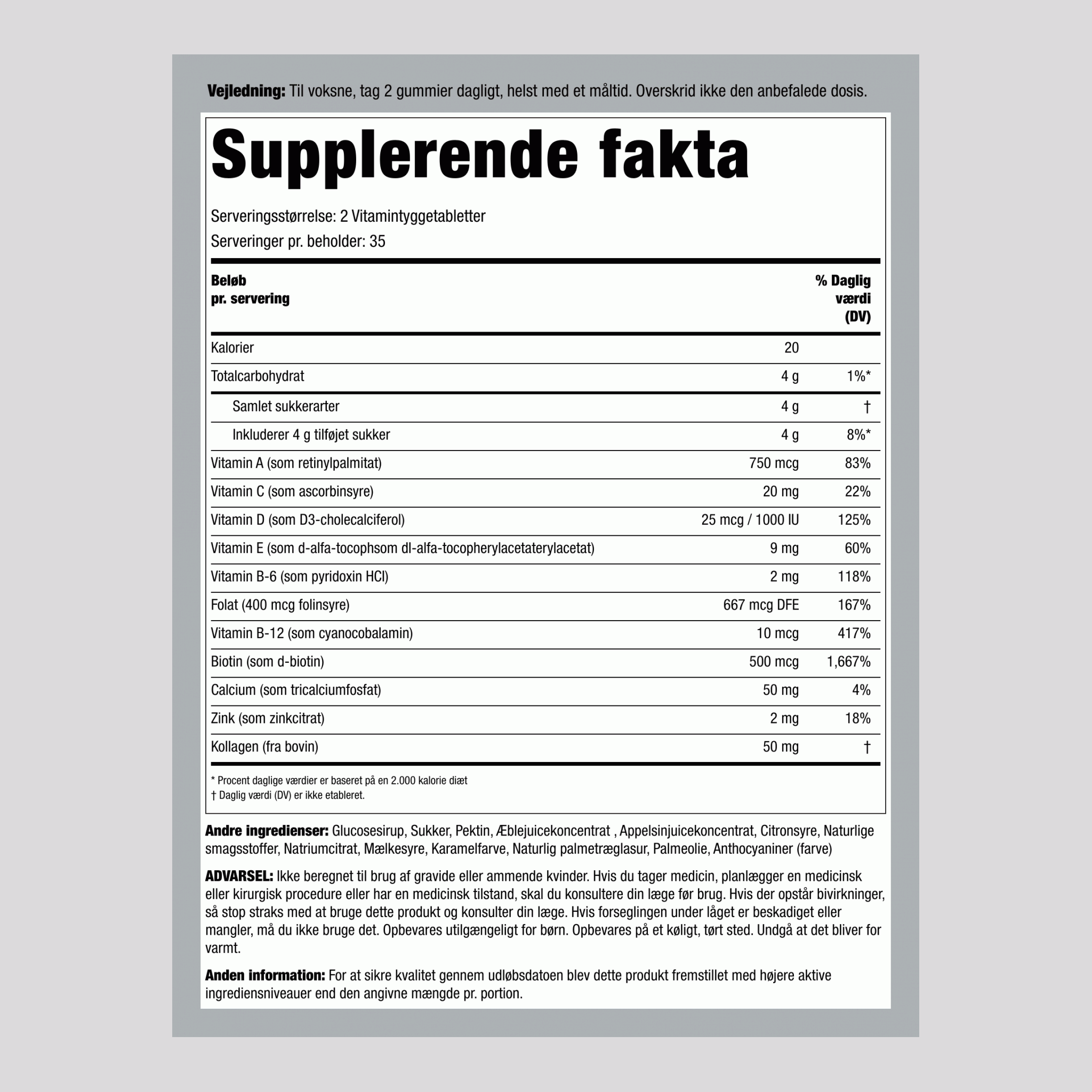 Multivitamin til kvinder + Kollagen (Naturlig blandet bær), 70 Gummies, 2 flasker