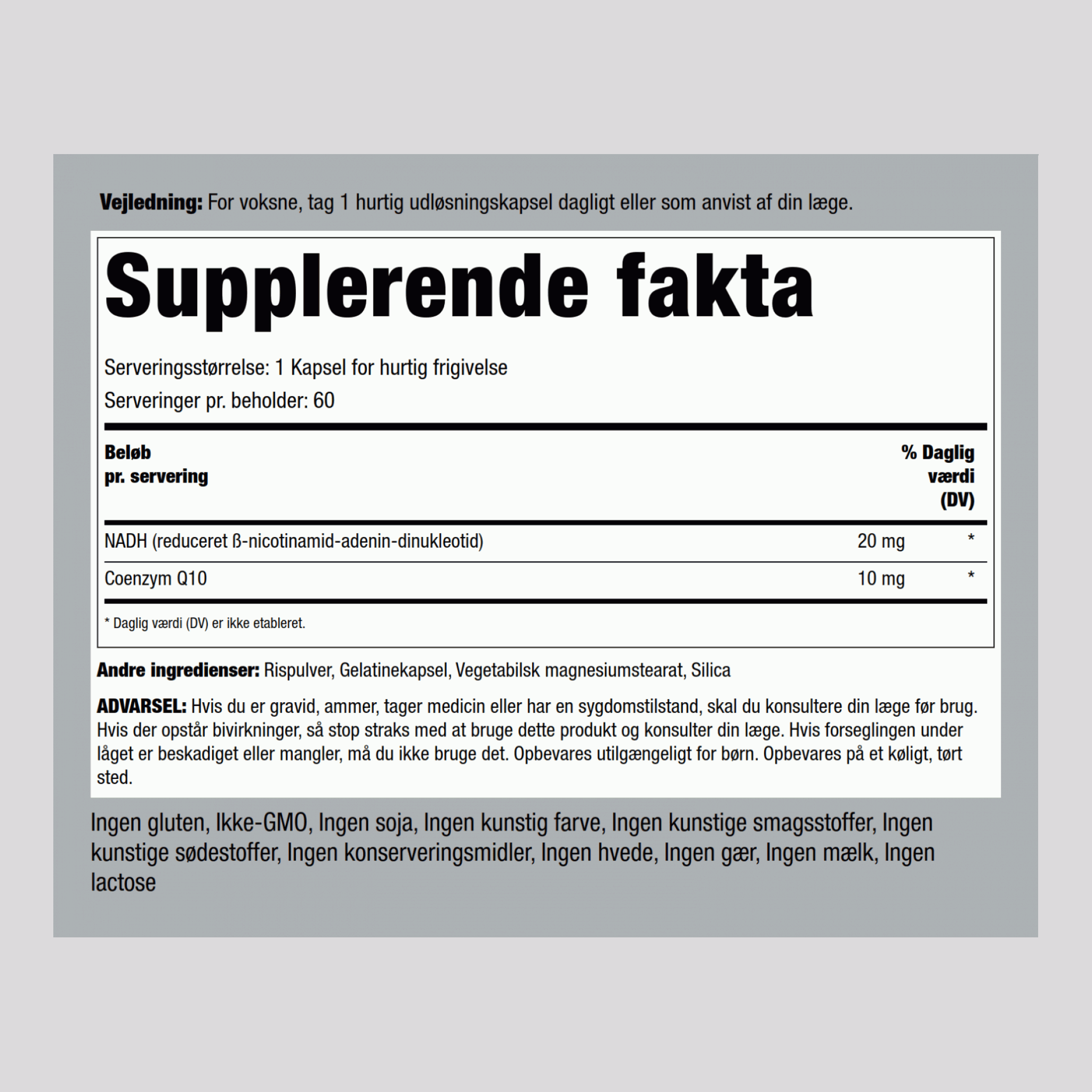 Megastærk NADH  20 mg 60 Kapsler for hurtig frigivelse     