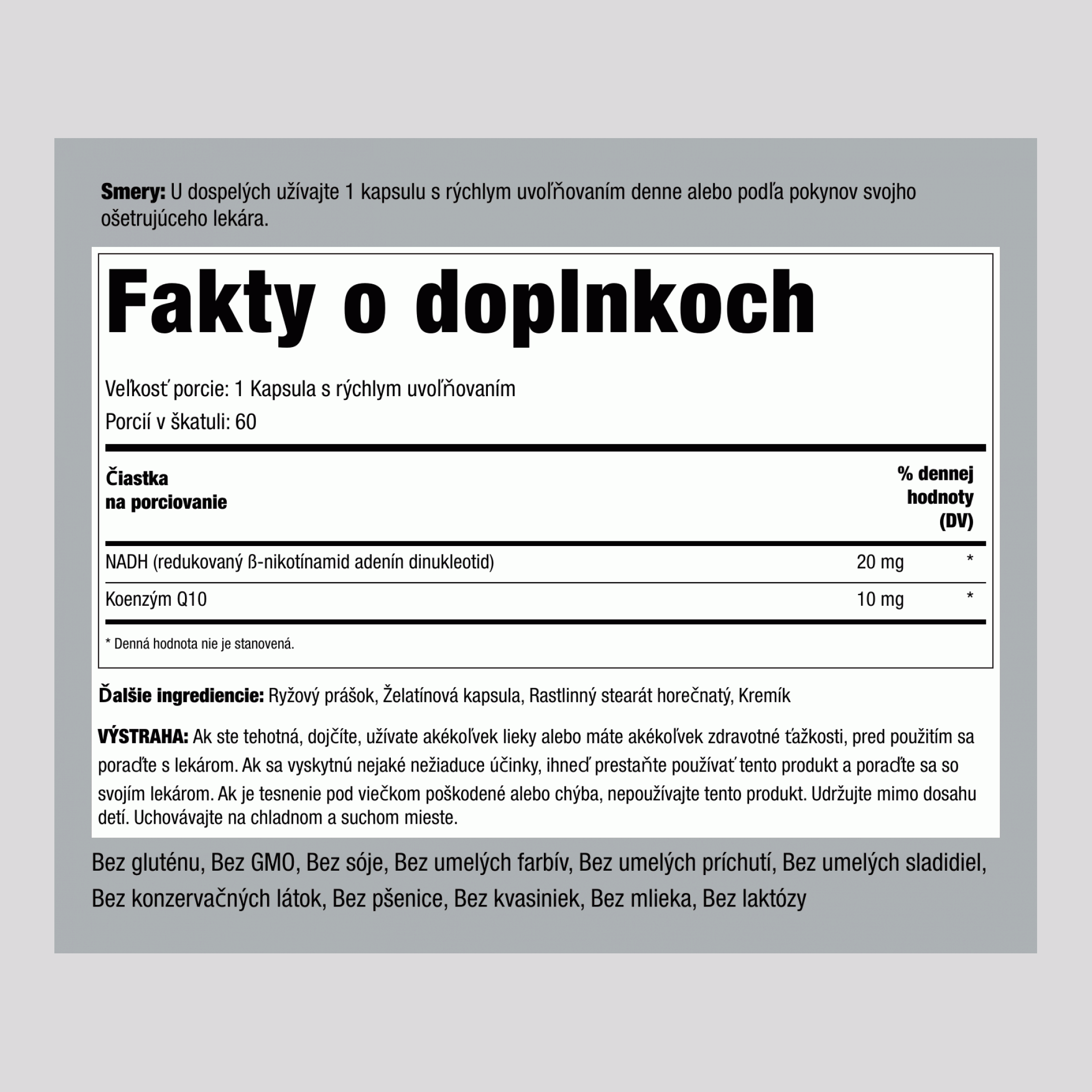 Extra silný NADH ,  20 mg 60 Kapsule s rýchlym uvoľňovaním 2 Fľaše