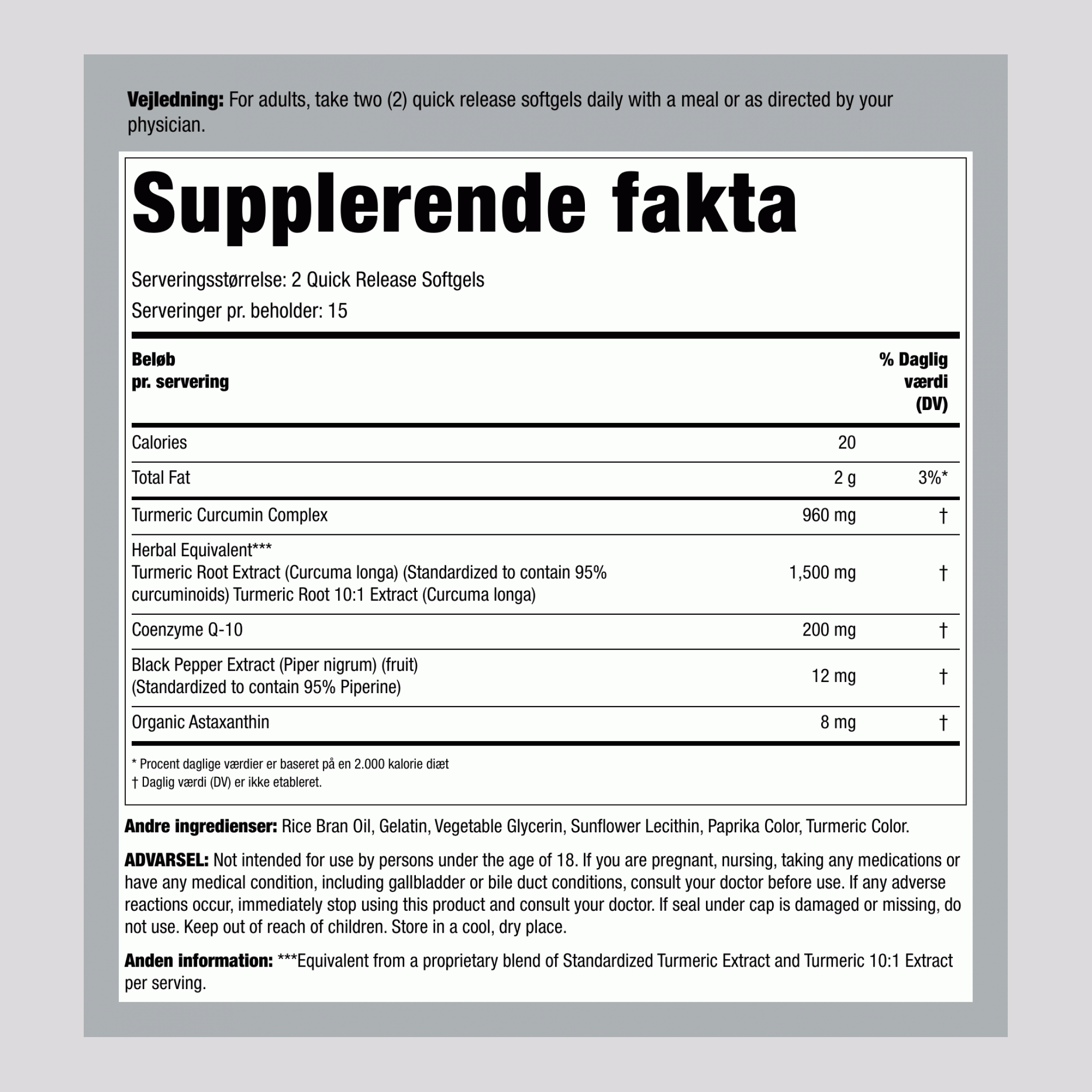 Curcumin-kompleks med CoQ-10 & Astaxanthin, 30 hurtigudløsende softgels
