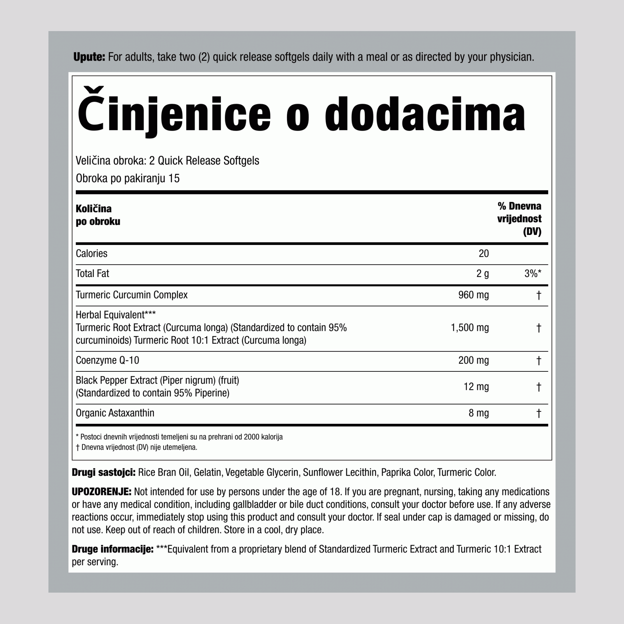 Kurkumin kompleks s CoQ-10 i astaksantinom, 30 kapsula s brzim otpuštanjem