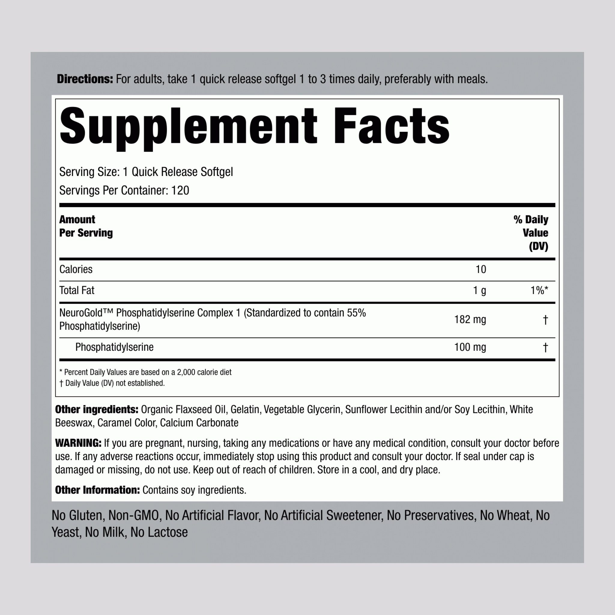 NeuroGold Phosphatidylserine, 100 mg, 120 Quick Release Softgels, 2  Bottles