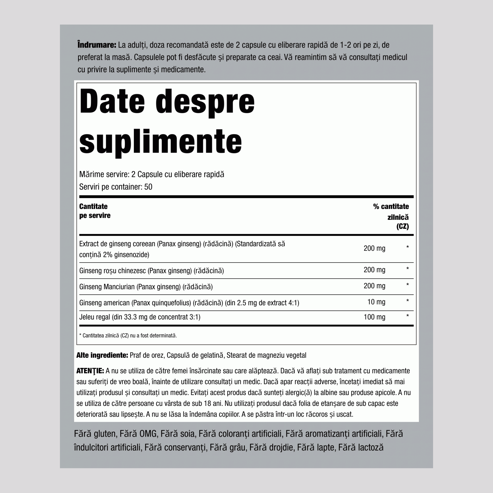 Super complex de ginseng plus Royal Jelly 100 Capsule cu eliberare rapidă       