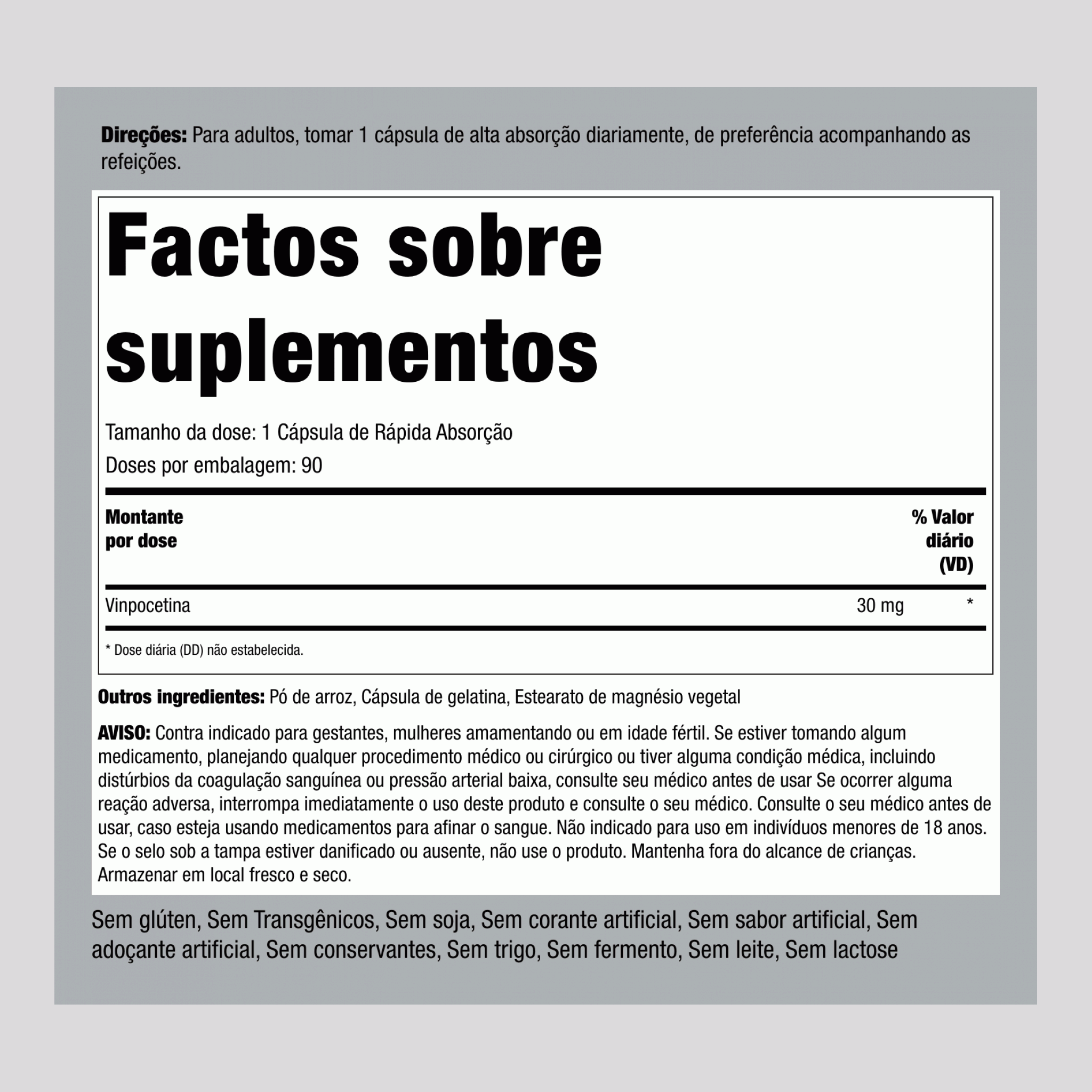 Vinpocetina super potente  30 mg 90 Cápsulas de Rápida Absorção 2 Frascos    