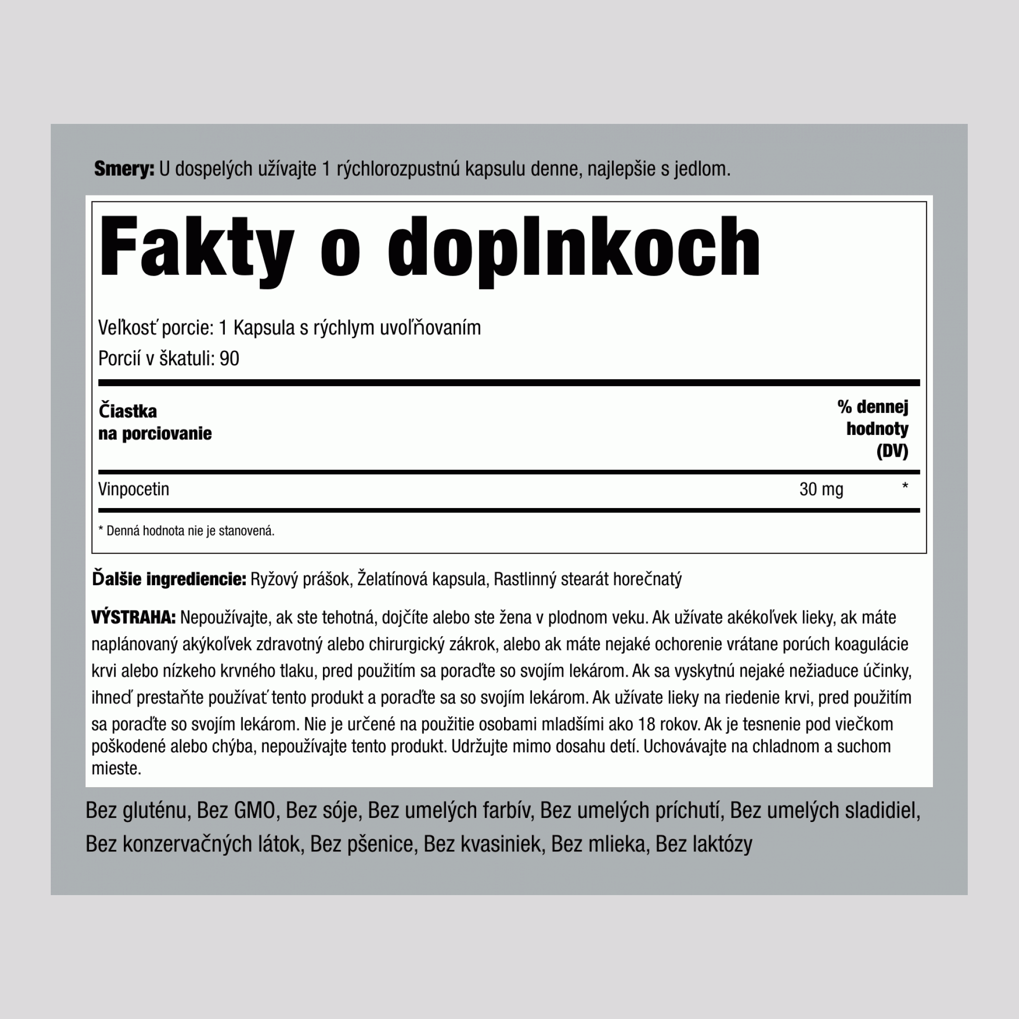 Super silný vinpocetín 30 mg 90 Kapsule s rýchlym uvoľňovaním     