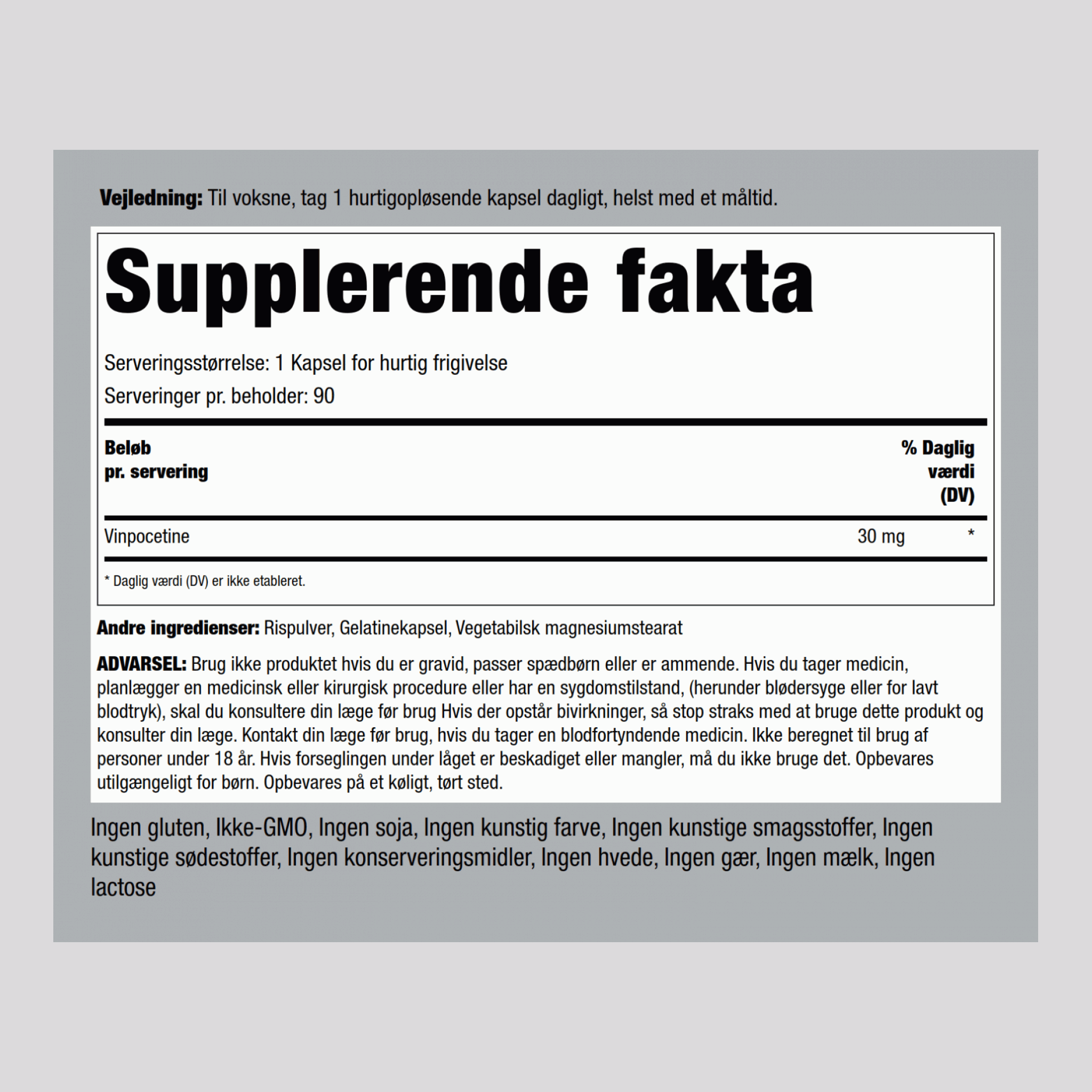 Super-styrke vinpocetin 30 mg 90 Kapsler for hurtig frigivelse     