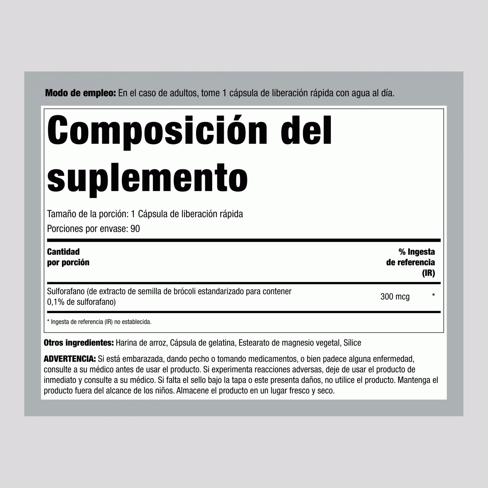 Sulforafano (De Brócoli), 90 Cápsulas de Liberación Rápida