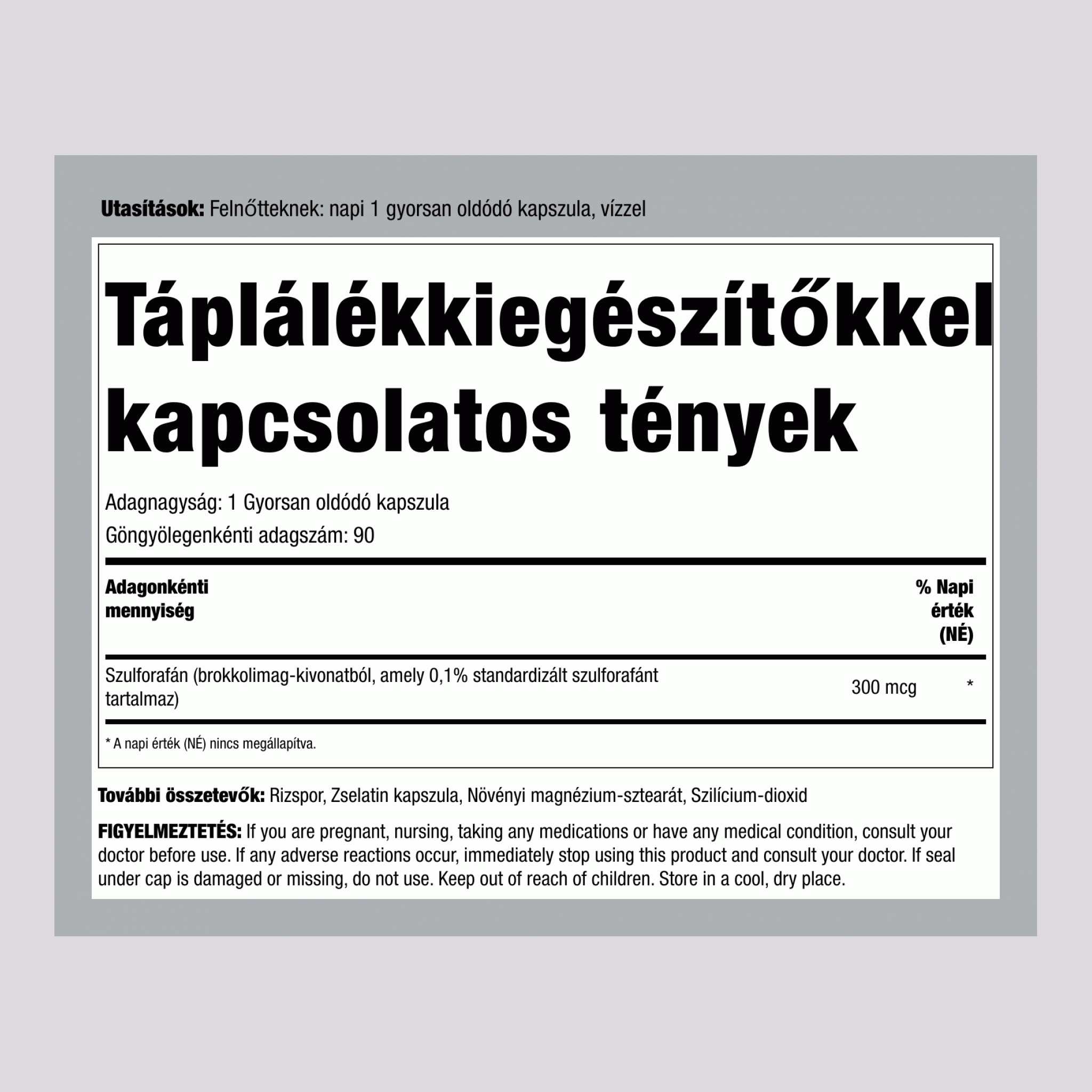 Szulforafán (Brokkoliból), 90 gyorsan felszabaduló kapszula