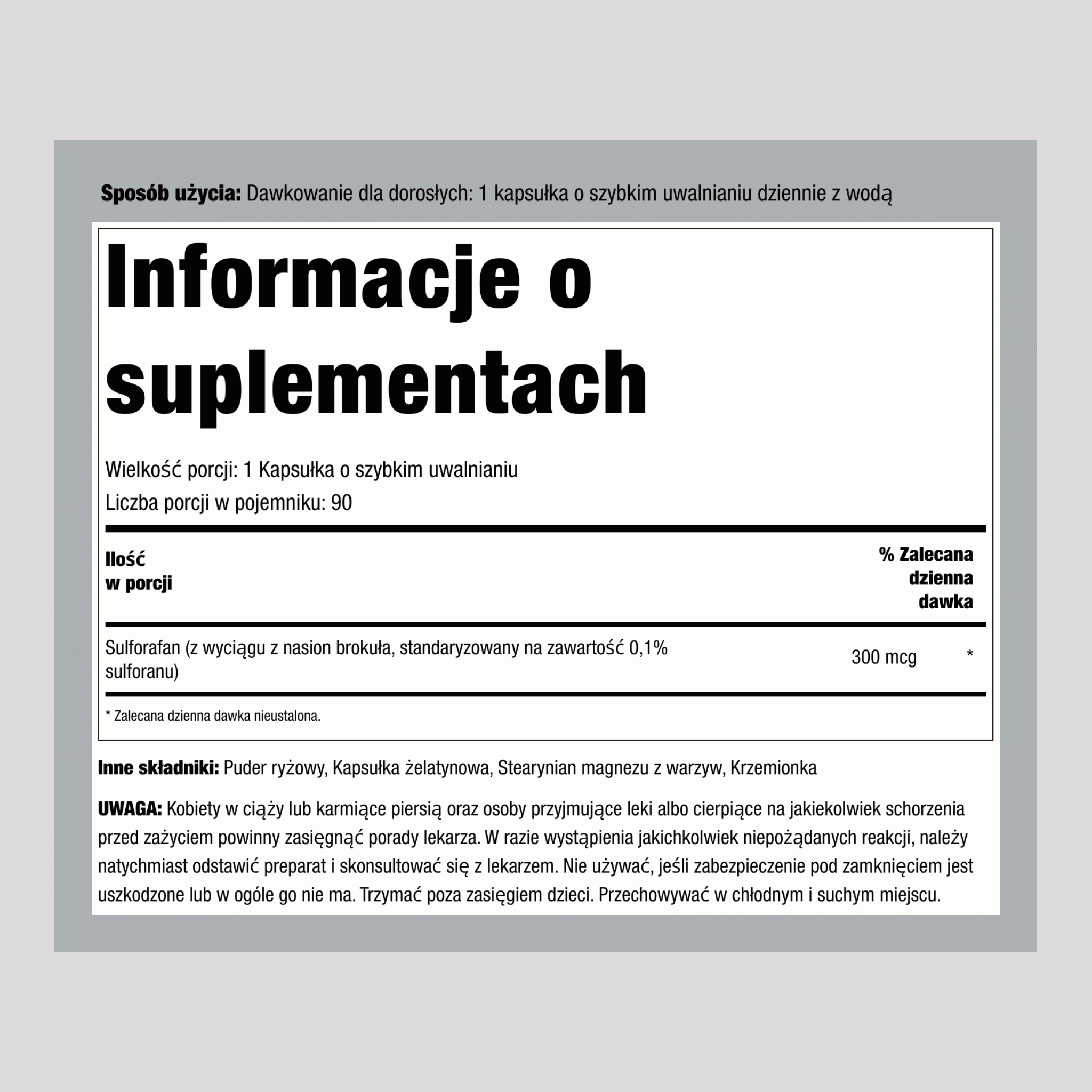 Sulforafan (z Brokułów), 90 Kapsułek Szybkiego Uwalniania