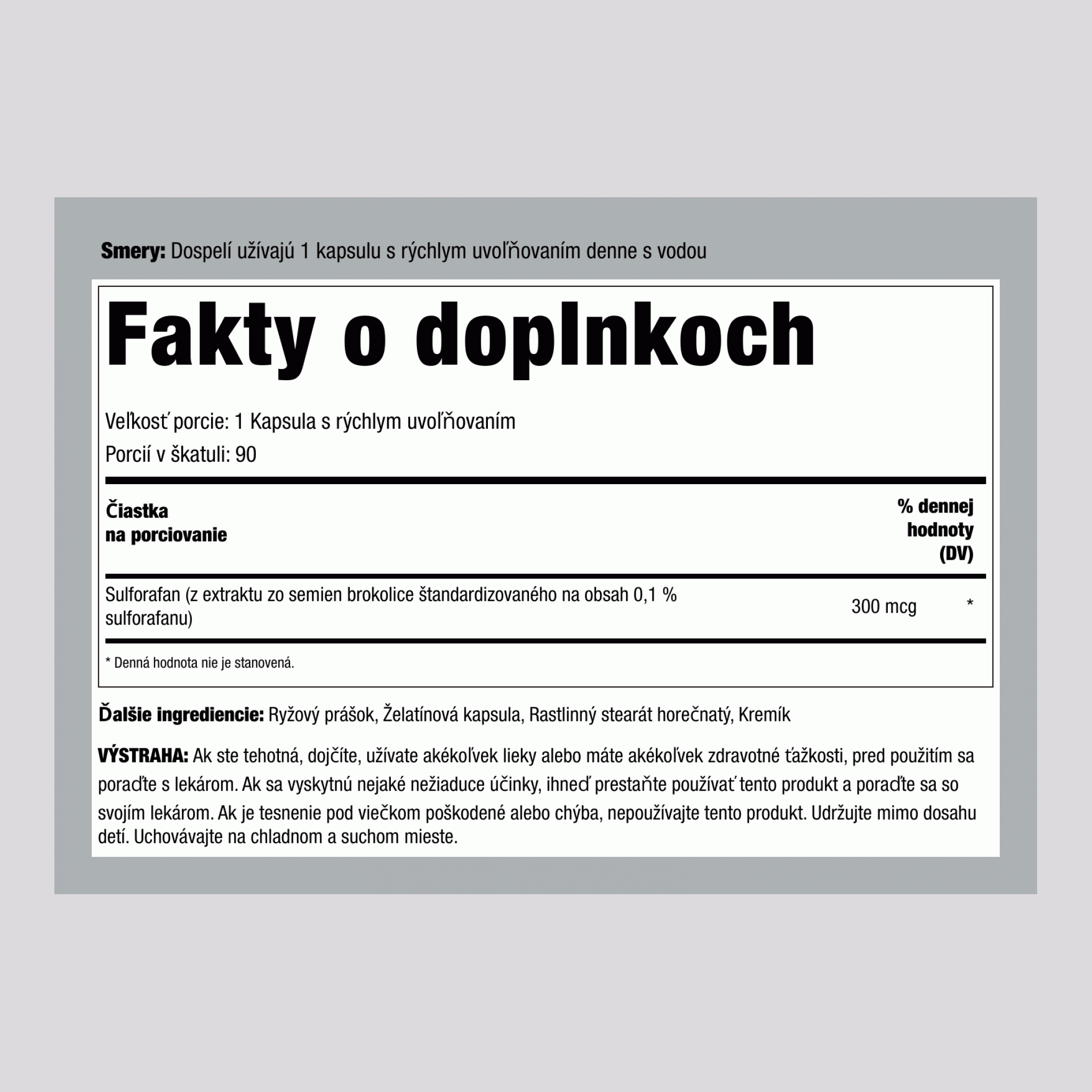 Sulforafan (z brokolice), 90 kapsúl s rýchlym uvoľňovaním