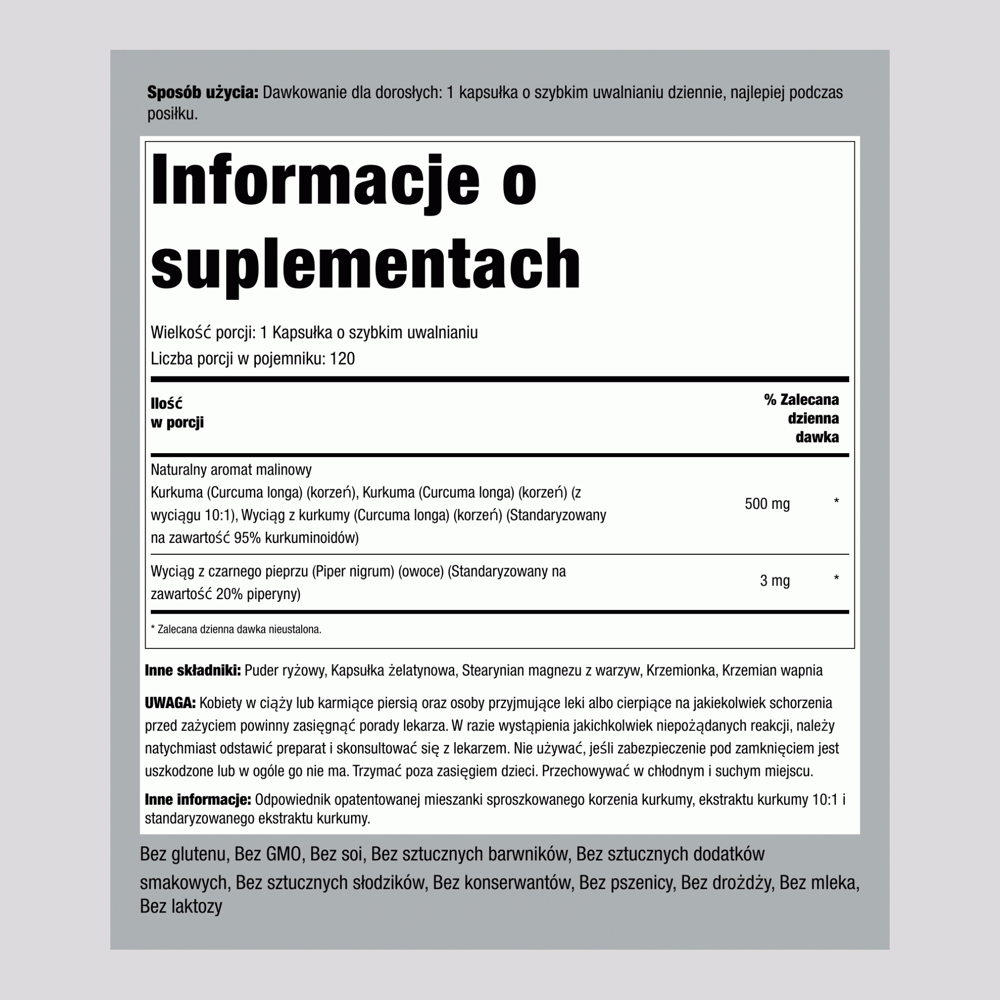 Standaryzowany zestaw z ostryżem długim i kurkuminą  500 mg 120 Kapsułki o szybkim uwalnianiu     