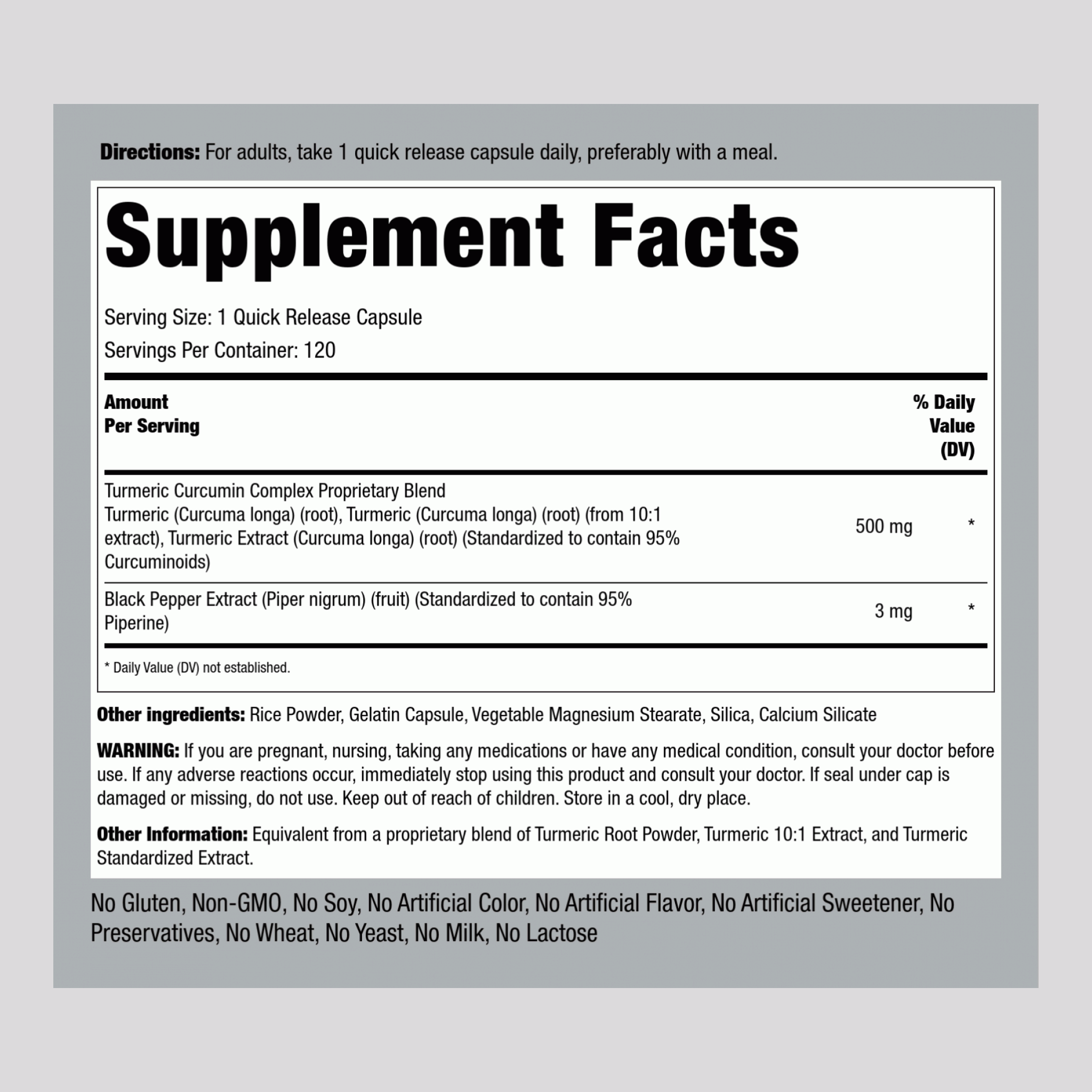 Standardized Turmeric Curcumin Complex, 500 mg, 120 Quick Release Capsules