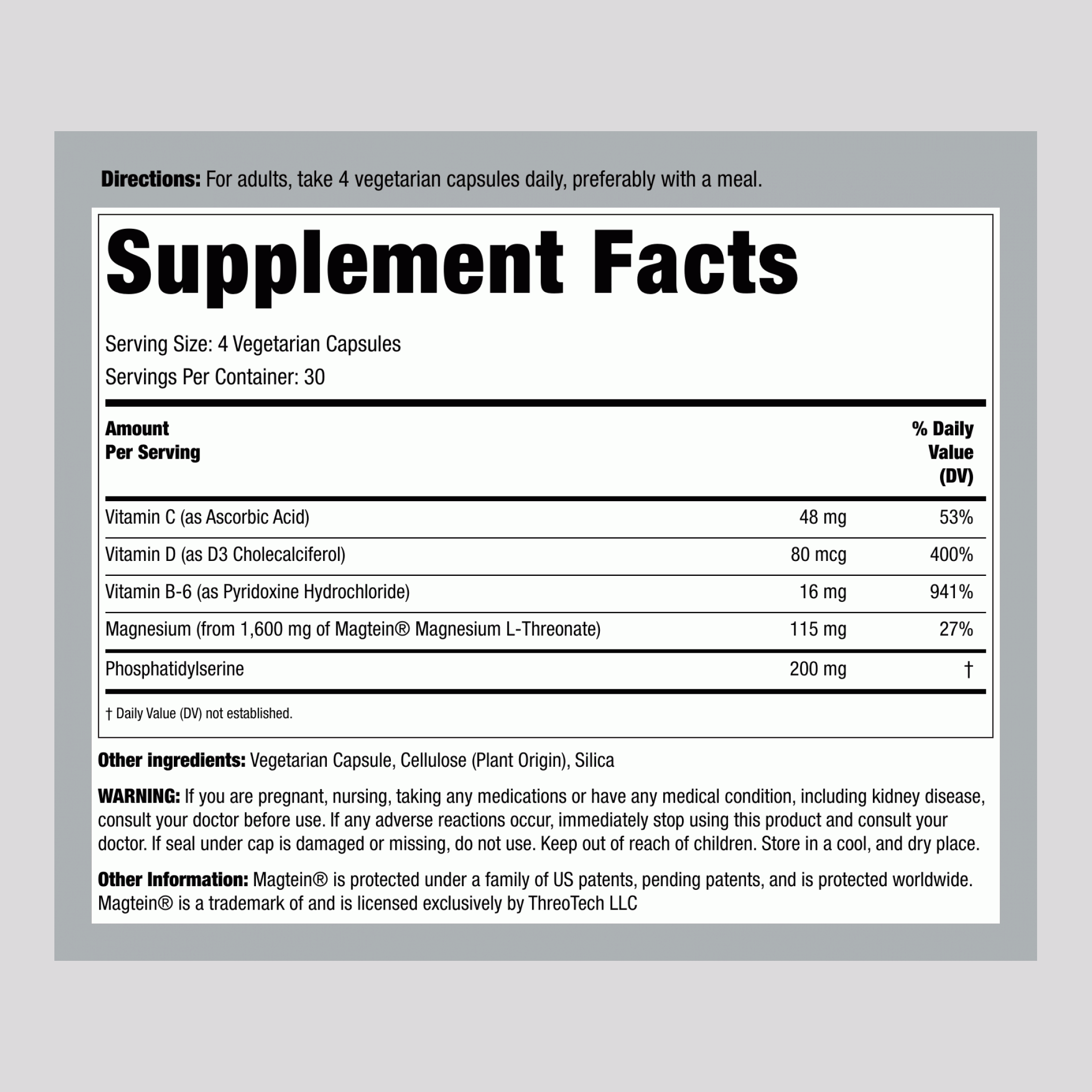 左旋丝氨酸镁 Magtein, 120 粒素食胶囊