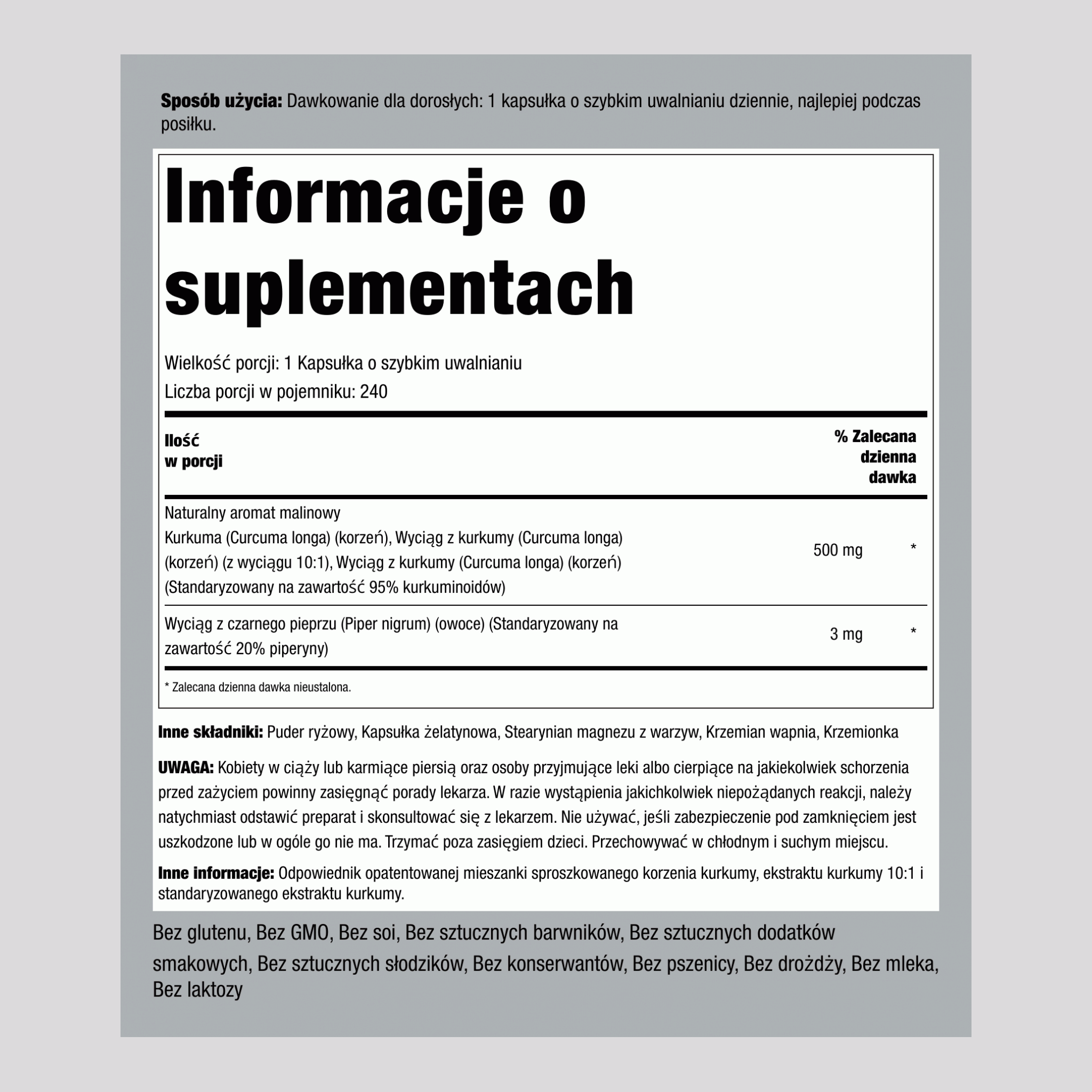 Standaryzowany zestaw z ostryżem długim i kurkuminą  500 mg 240 Kapsułki o szybkim uwalnianiu     