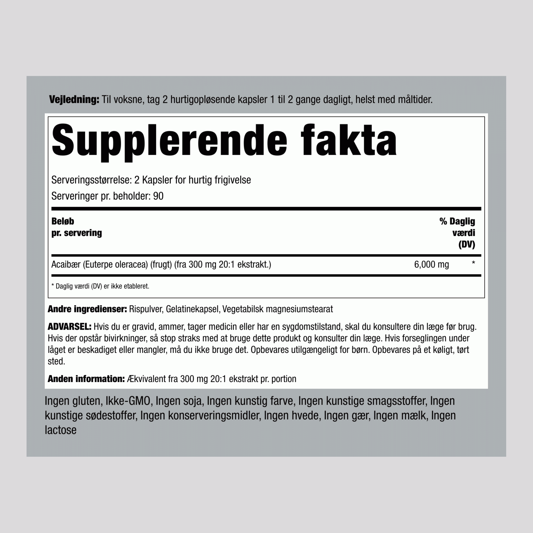 Acai Supreme tredobbelt styrke 6000 mg (pr. dosering) 180 Kapsler for hurtig frigivelse     