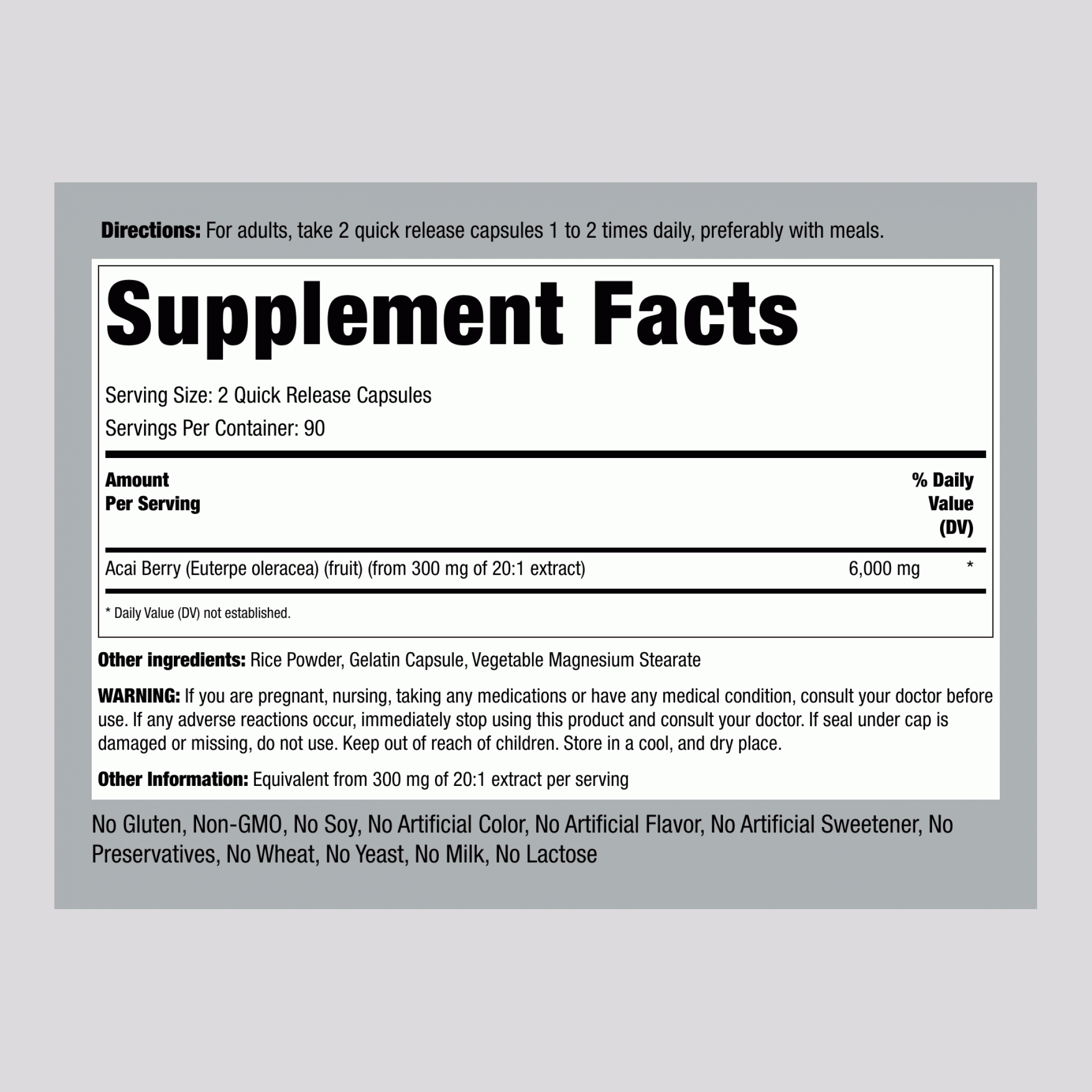 Triple Strength Acai Supreme, 6000 mg (per serving), 180 Quick Release Capsules, 2  Bottles