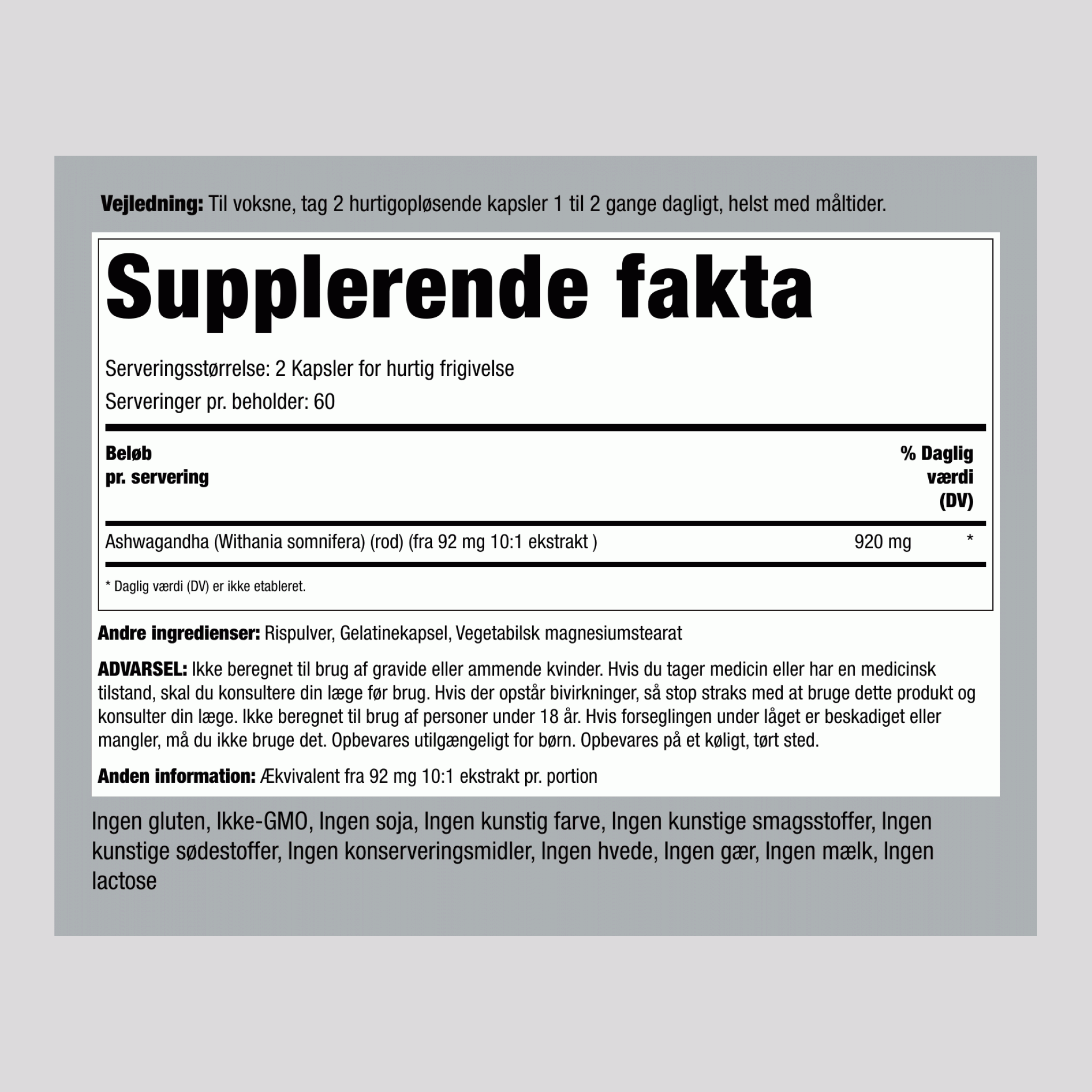 Raíz de ashwagandha (bufera) 460 mg 120 Cápsulas de liberación rápida     