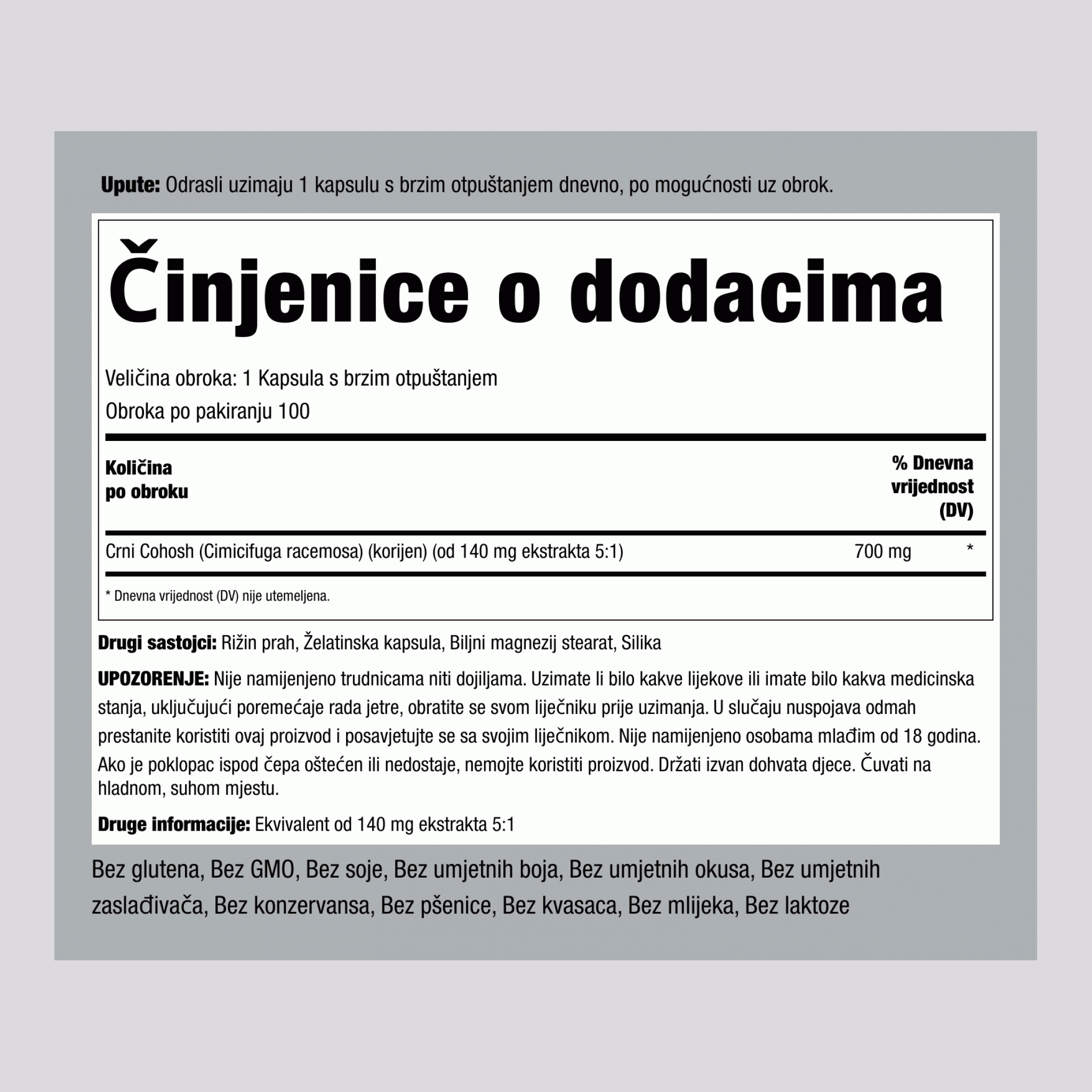 Crni cohosh  700 mg 100 Kapsule s brzim otpuštanjem    