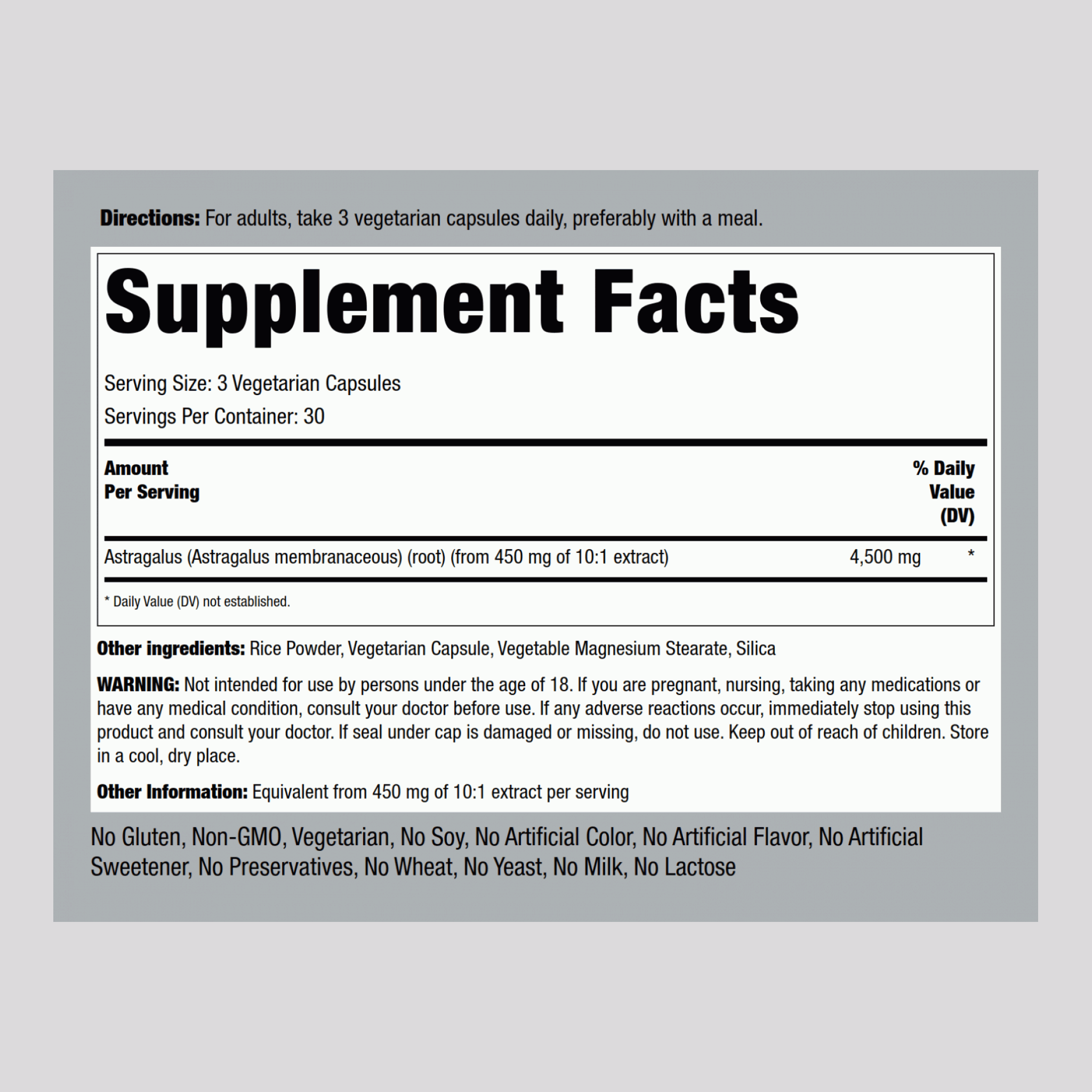 Astragalus Root, 4500 mg (per serving), 90 Vegetarian Capsules