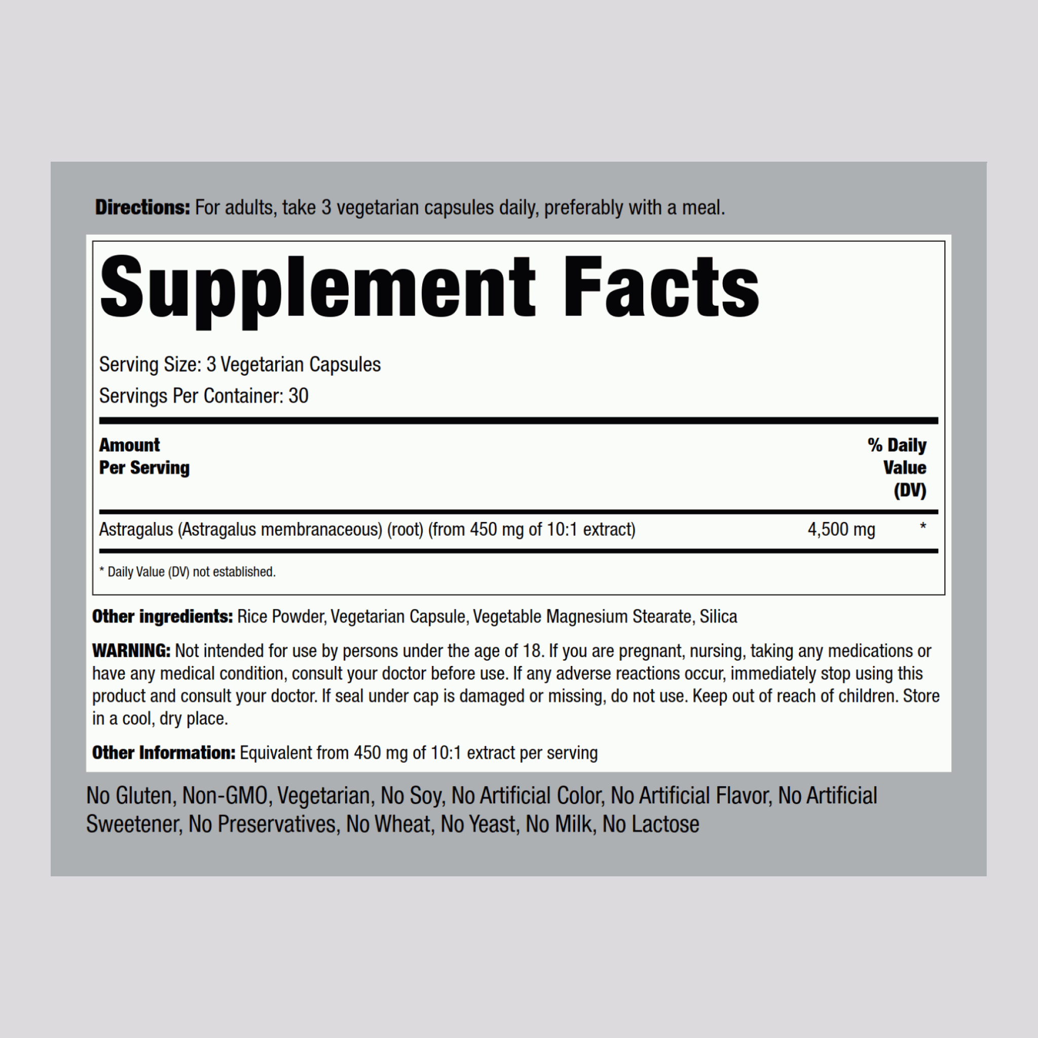 Astragalus Root, 4500 mg (per serving), 90 Vegetarian Capsules, 2  Bottles