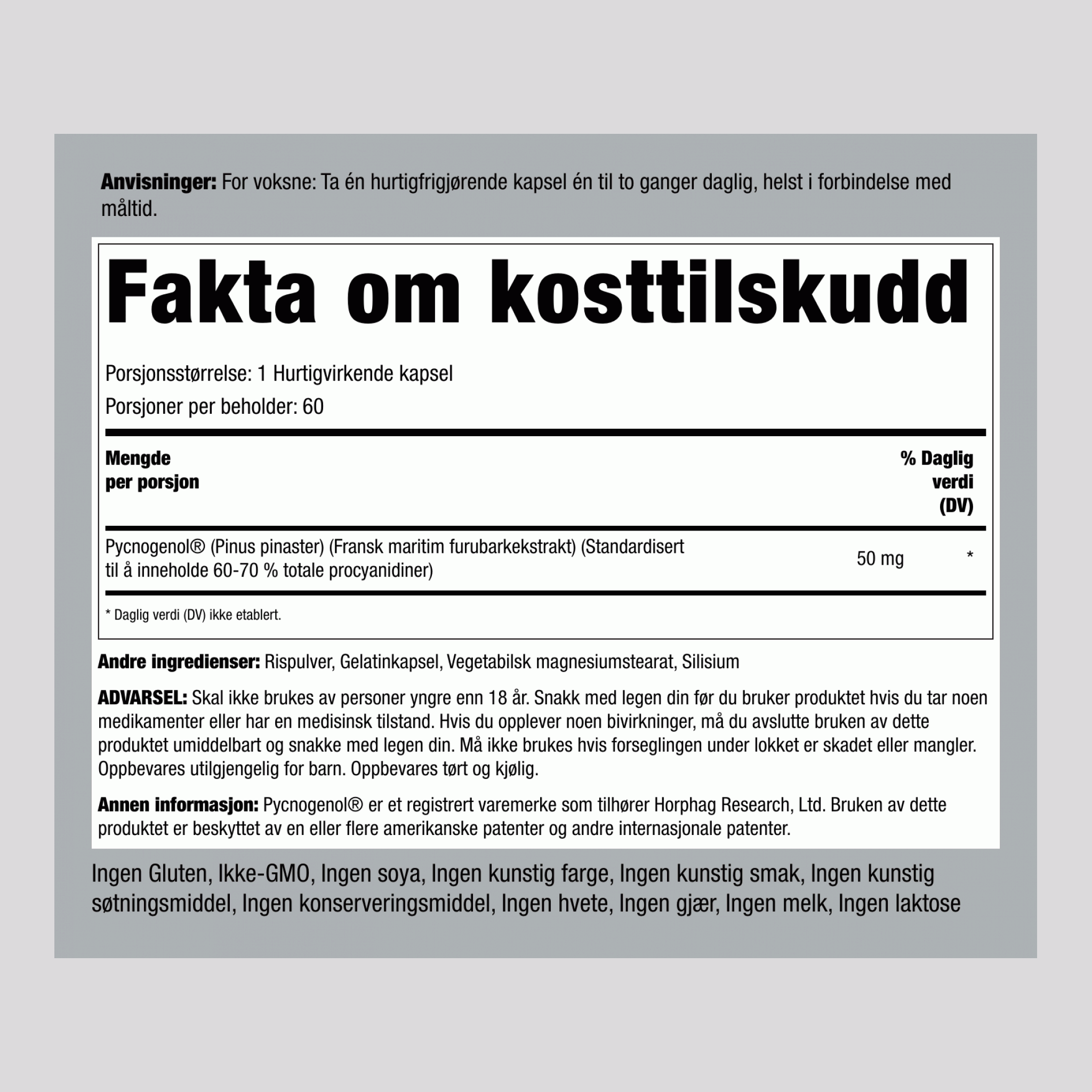 Pycnogenol  50 mg 60 Hurtigvirkende kapsler     