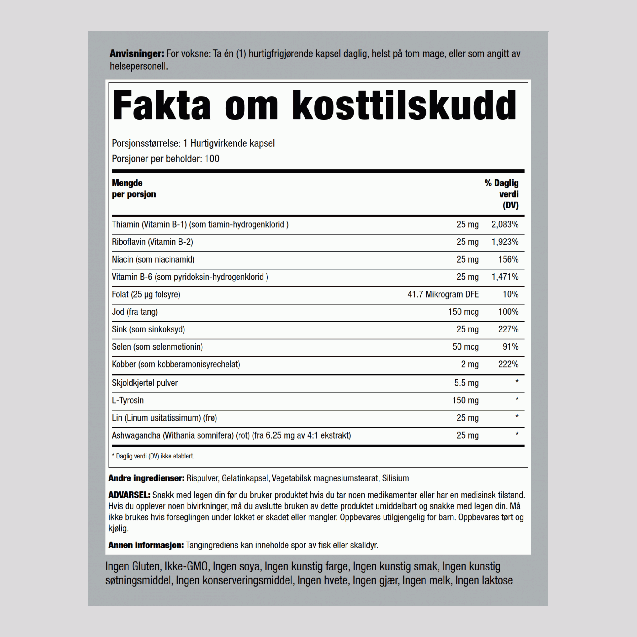 Ultra Thyroid Complex  100 Hurtigvirkende kapsler 2 Flasker