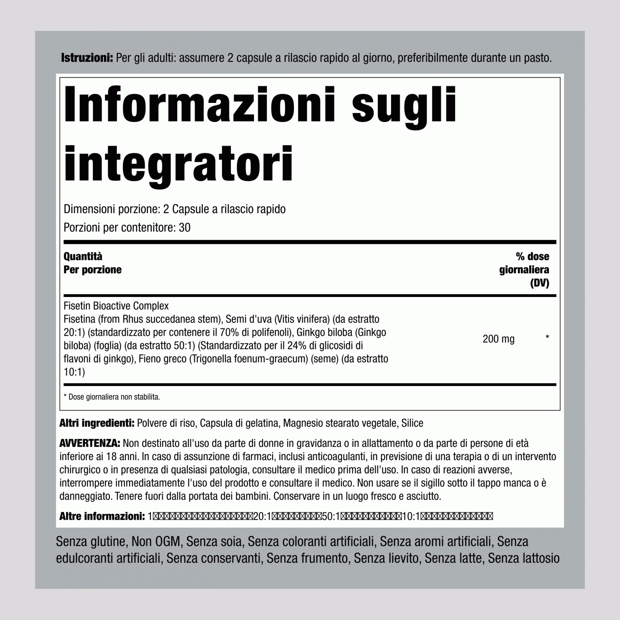 Fisetin Complex,  200 mg (per dose) 60 Capsule a rilascio rapido