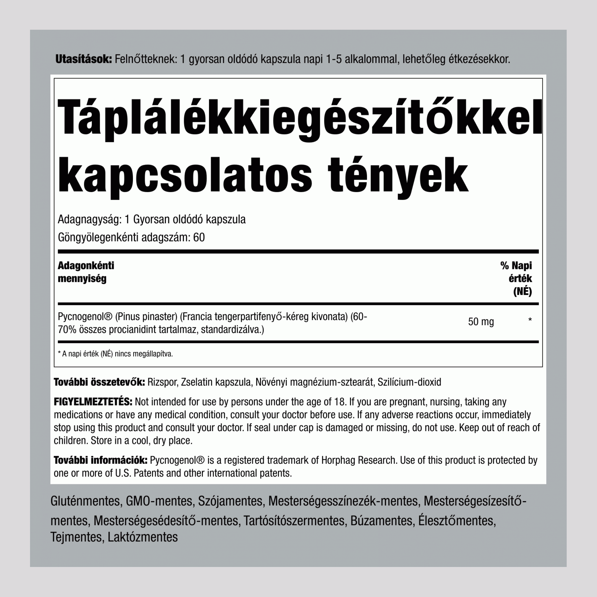 Pycnogenol  50 mg 60 Gyorsan oldódó kapszula 2 Palackok   