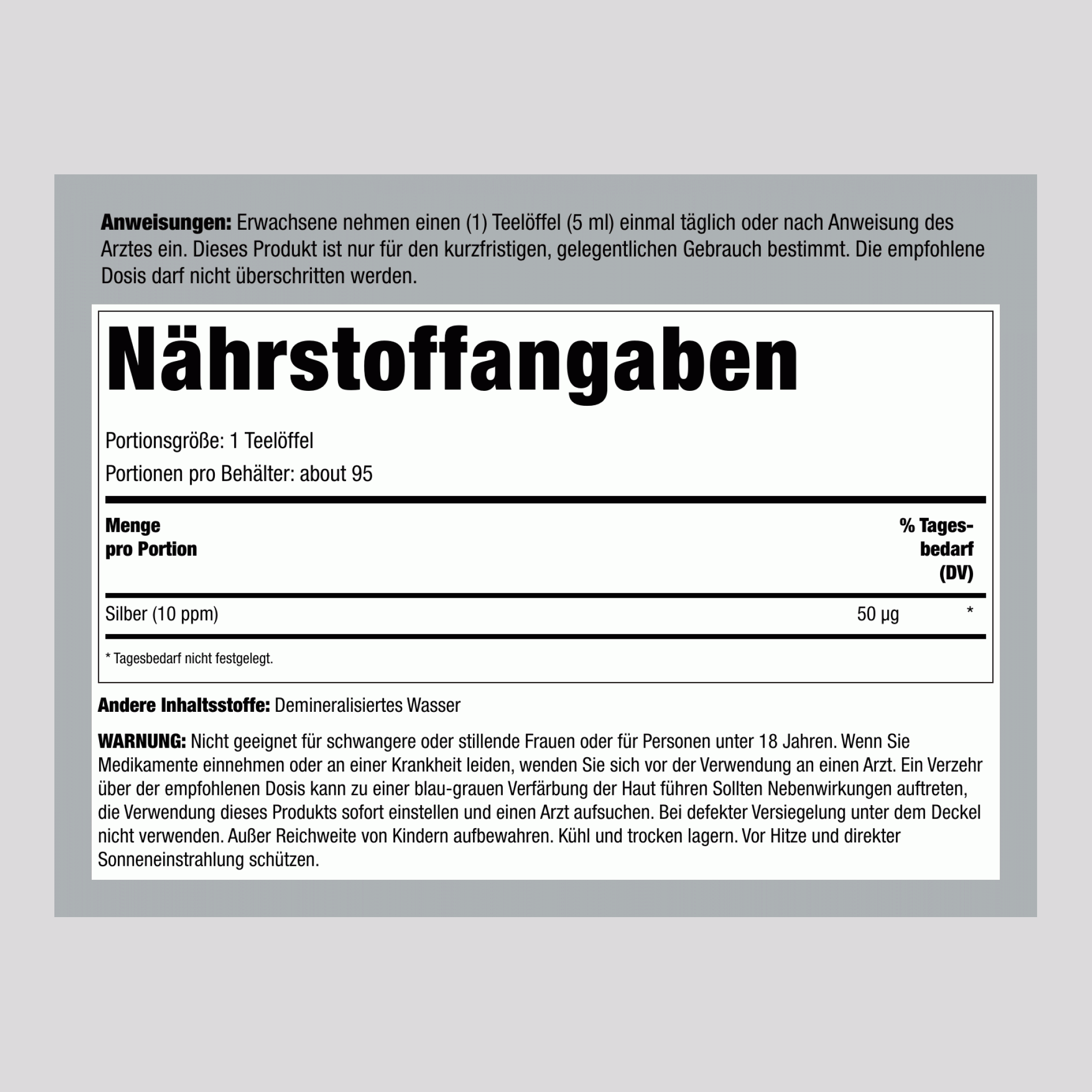 Flüssiges kolloidales Silber 10 ppm,  16 oz 473 ml Flasche