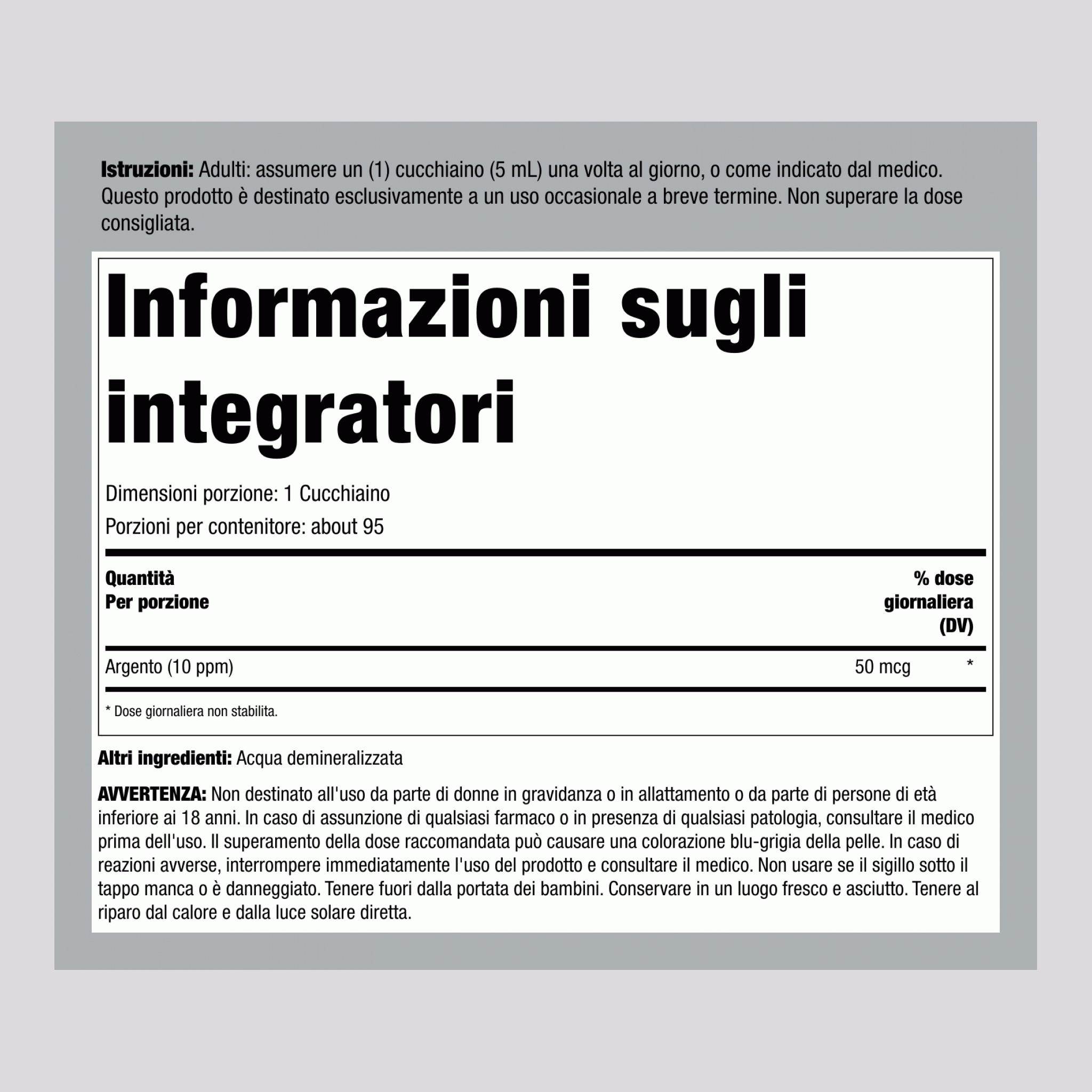 Argento liquido colloidale 10 ppm,  16 oz 473 ml Bottiglia