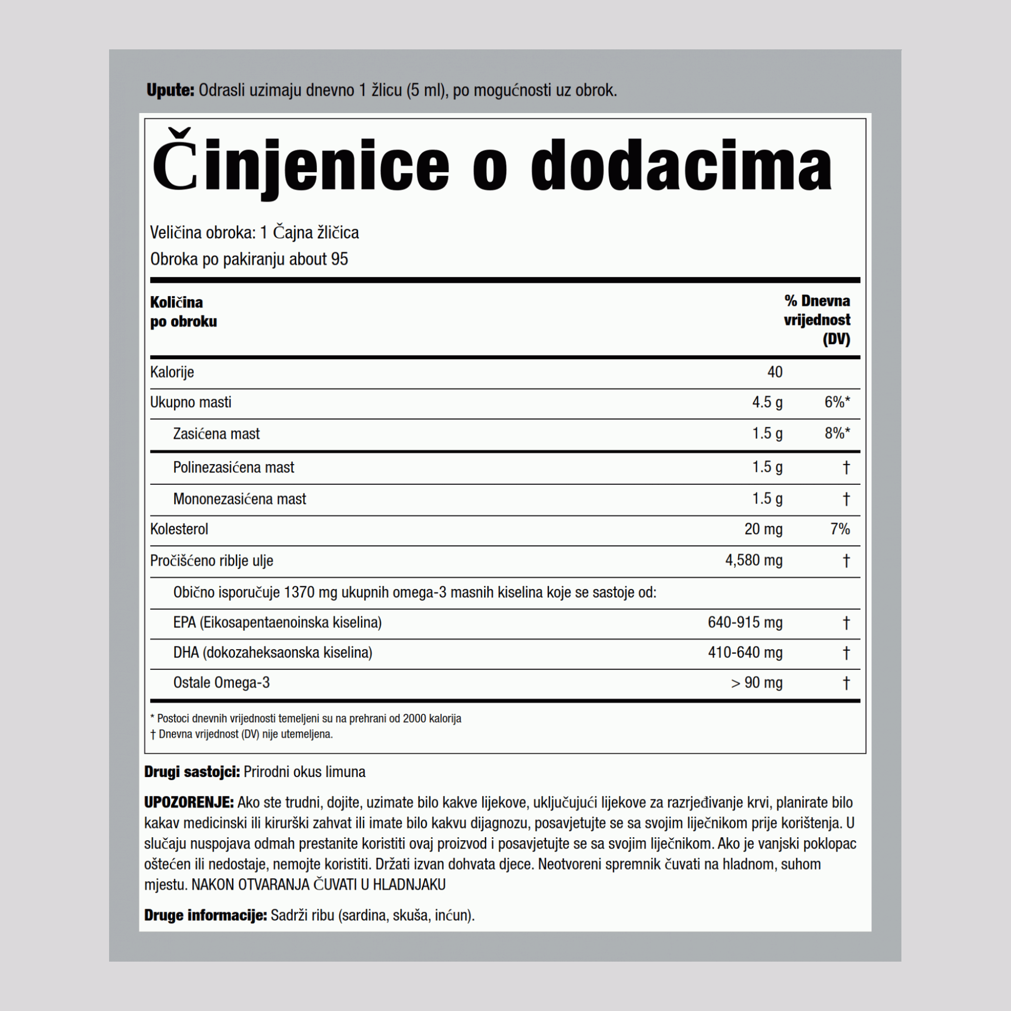 Oméga-3 liquide (citron naturel),  4580 mg (par portion) 16 onces liquides 473 ml Bouteille