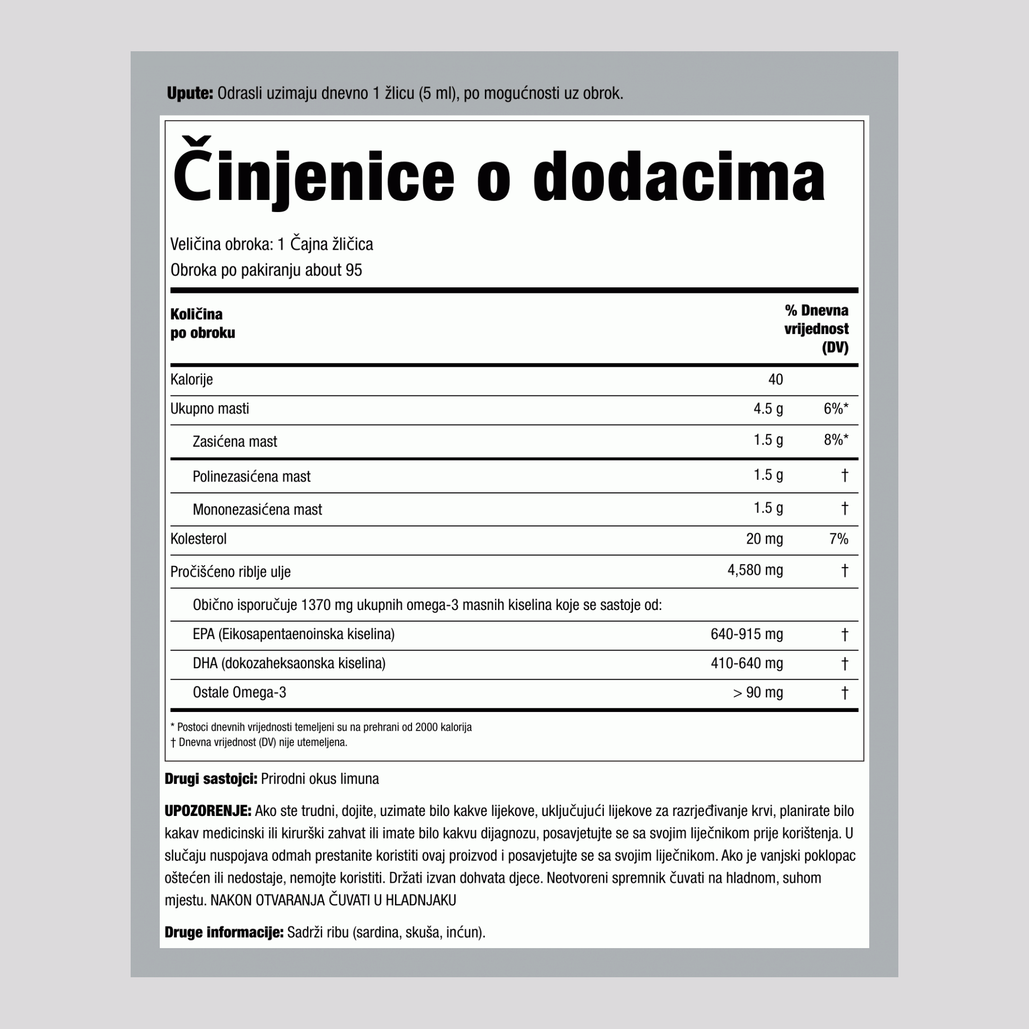 Tekući Omega-3 (prirodni limun),  4580 mg (po obroku) 16 fl oz 473 ml Boca