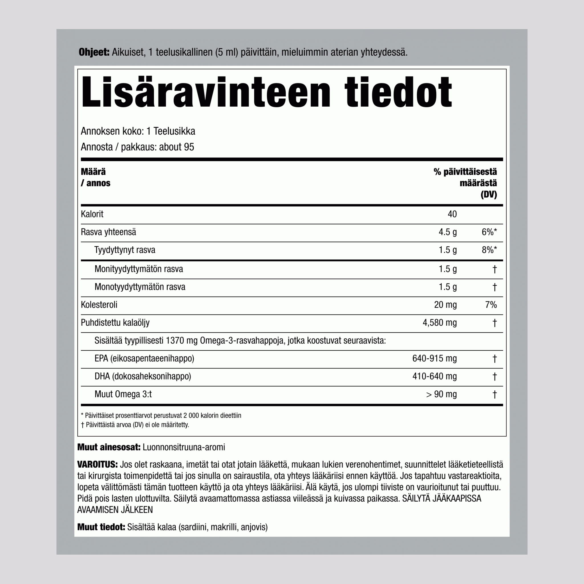 Nestemäinen Omega-3 (Luonnollinen Sitruuna), 4580 mg (annosta kohden), 16 fl oz (473 mL) Pullo, 2 Pulloa