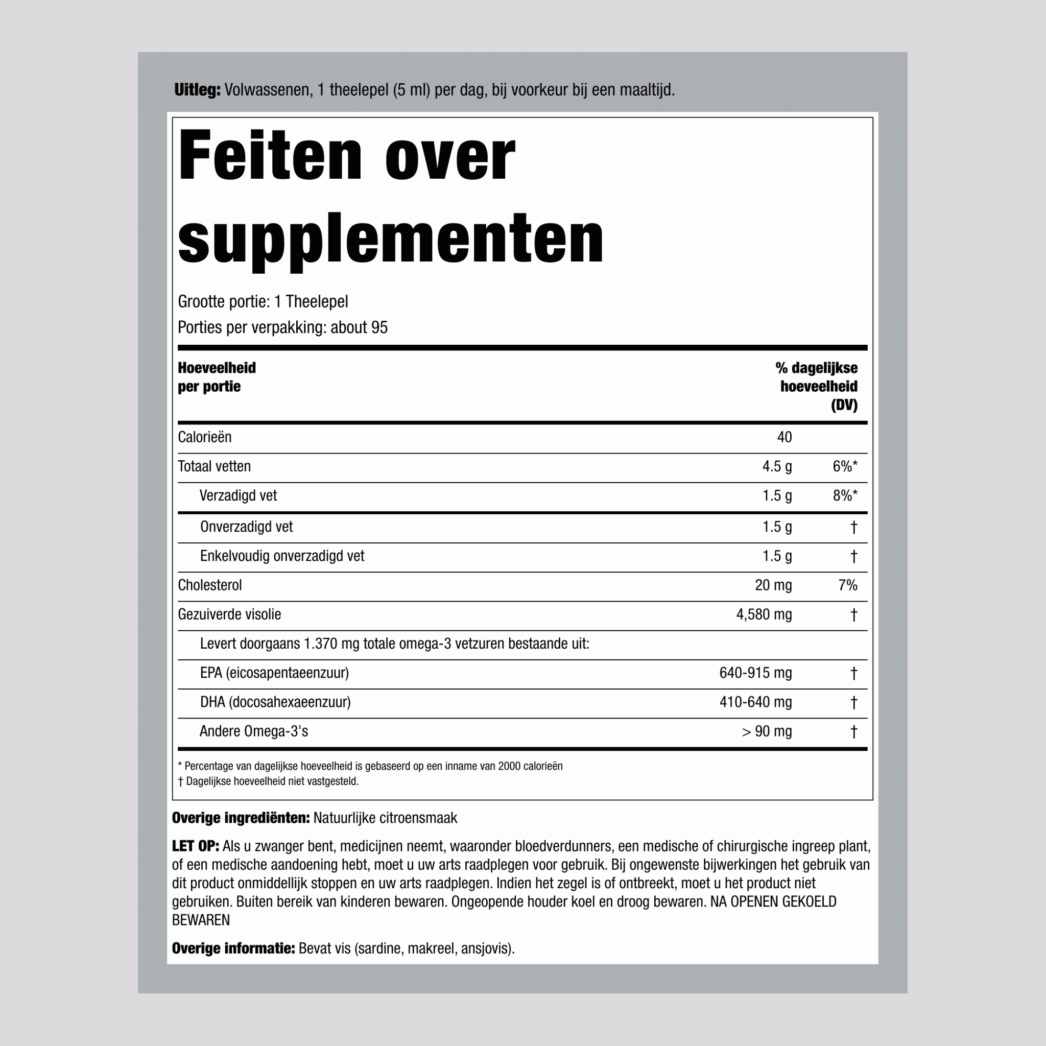 Vloeibare Omega-3 (Natuurlijke Citroen), 4580 mg (per portie), 16 fl oz (473 mL) Fles, 2 Flessen