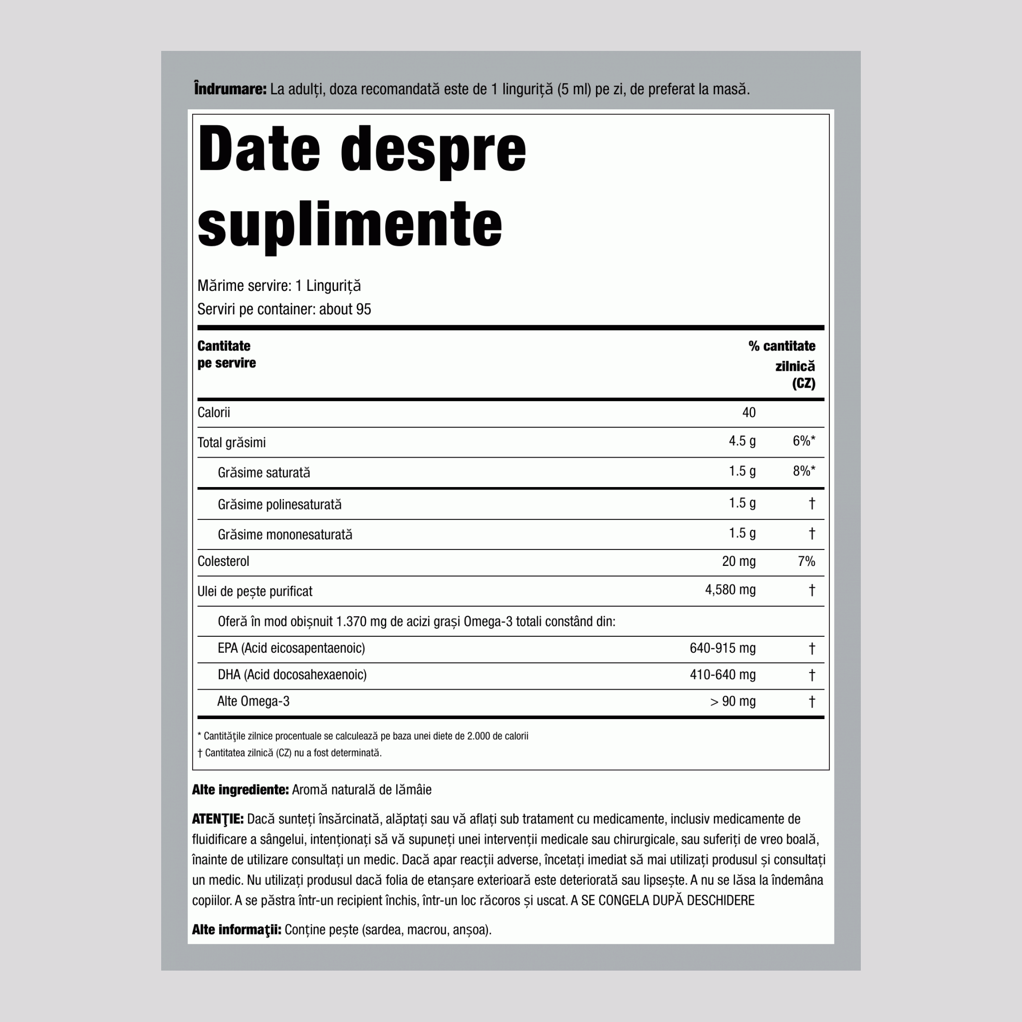 Omega-3 Lichid (Lămâie Naturală), 4580 mg (pe servire), Sticlă de 473 mL, 2 Sticle