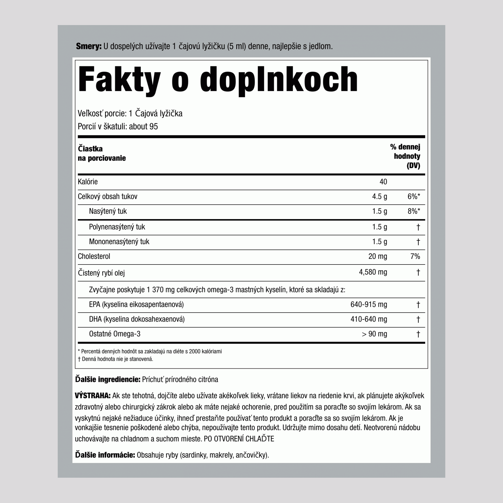 Tekuté Omega-3 (prírodná citrónová príchuť), 4580 mg (na porciu), 16 fl oz (473 mL) fľaša, 2 fľaše