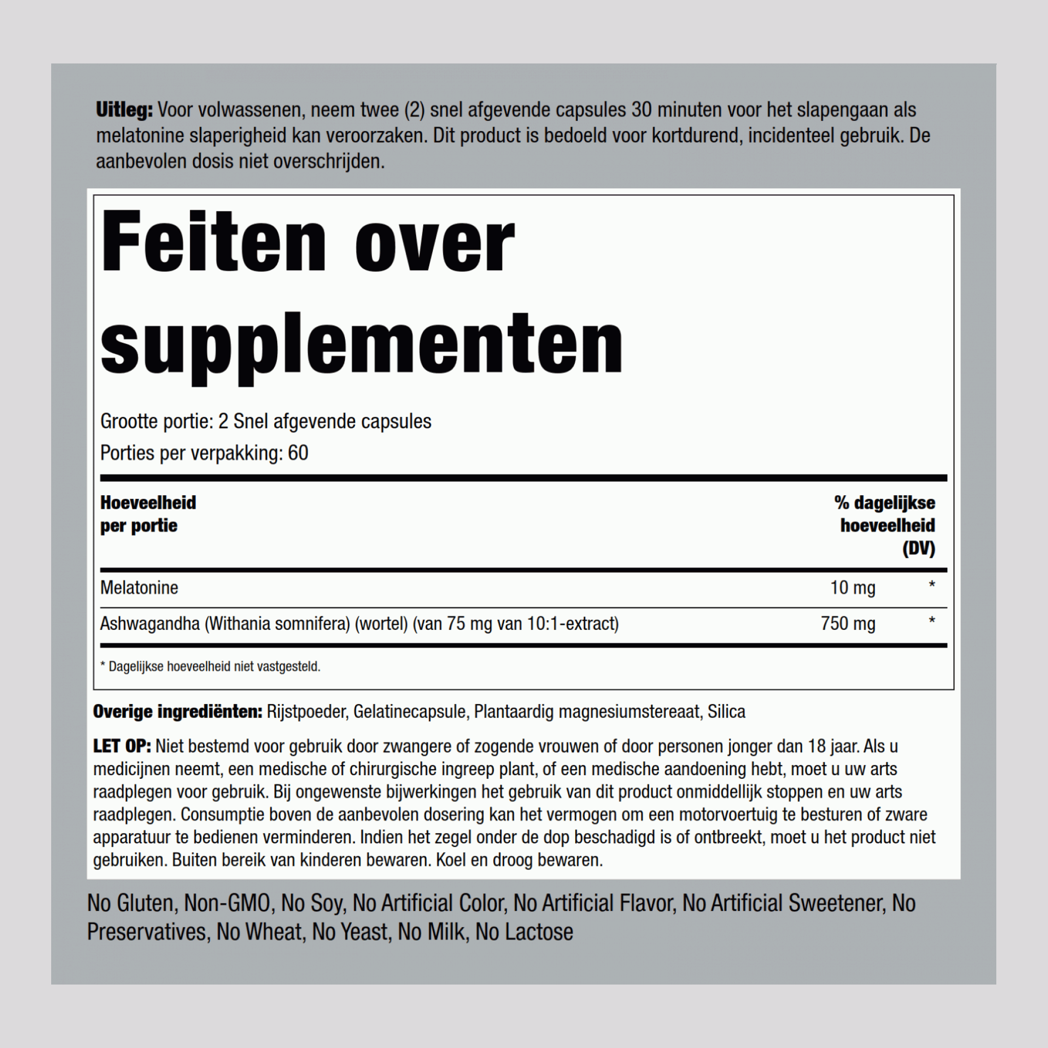 Melatonin Plus Ashwagandha, 10 mg (per serving), 120 Quick Release Capsules