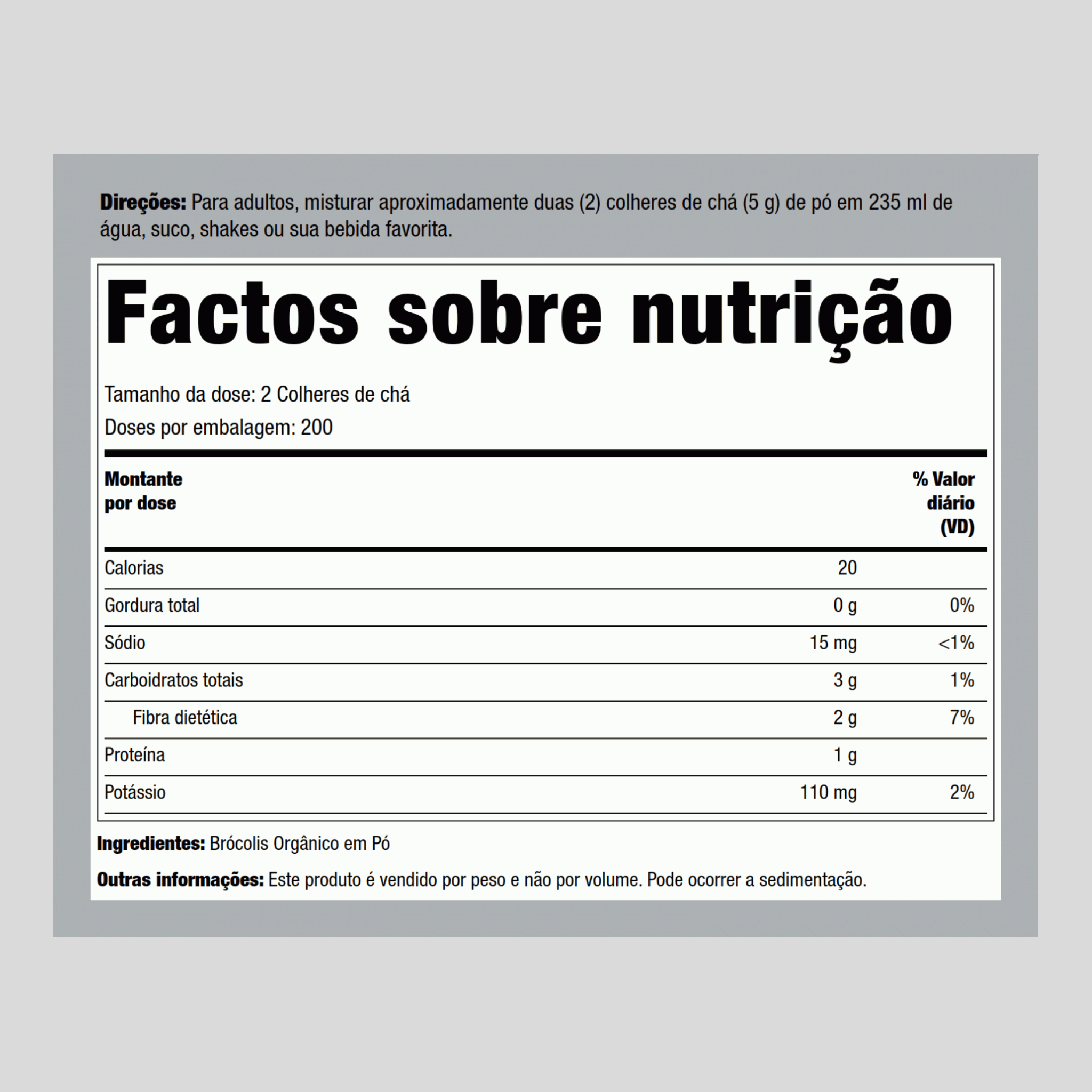 Brócolis Integral em Pó (Orgânico) 2.2 lbs 1 Kg Pó    