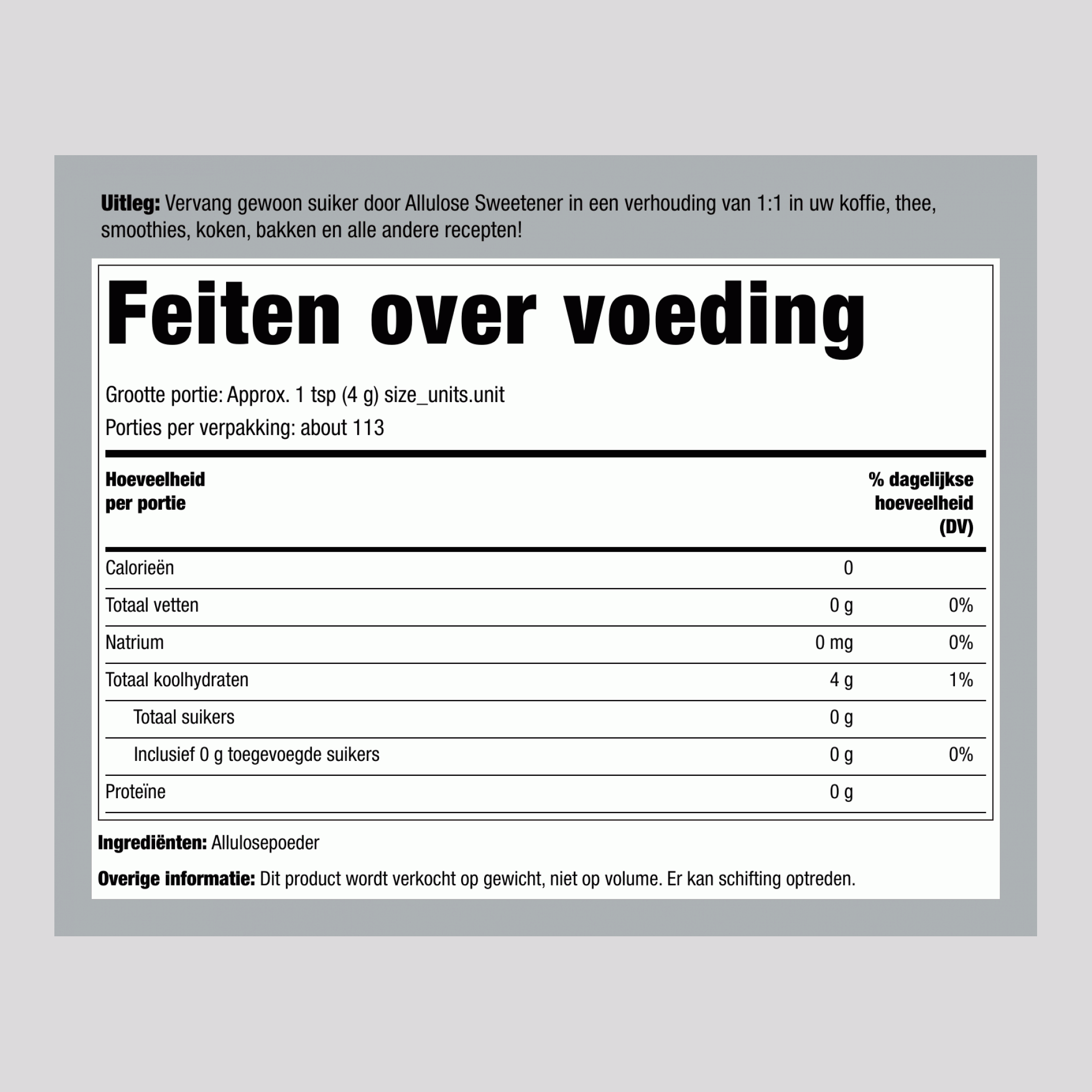 Allulose zoetstofkorrels nul calorieën 16 oz 454 g Pak    